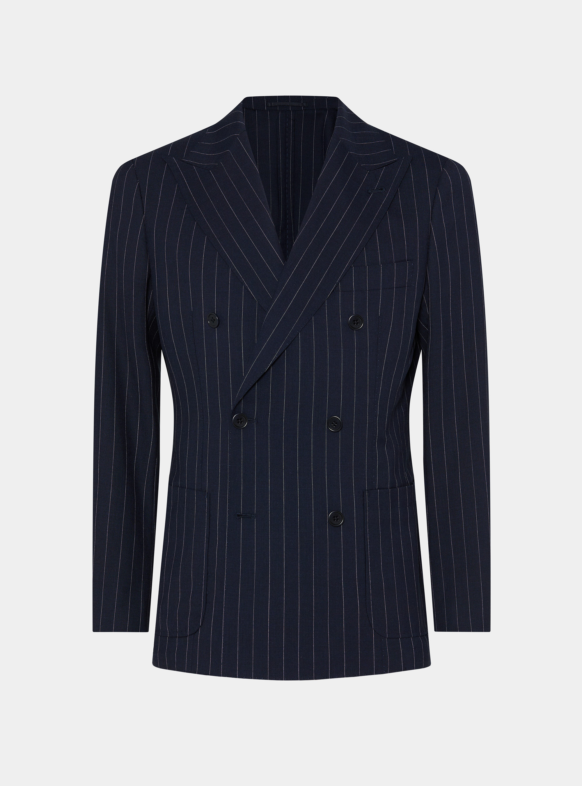 Double-breasted pinstriped wool suit blazer, NAVY BLUE