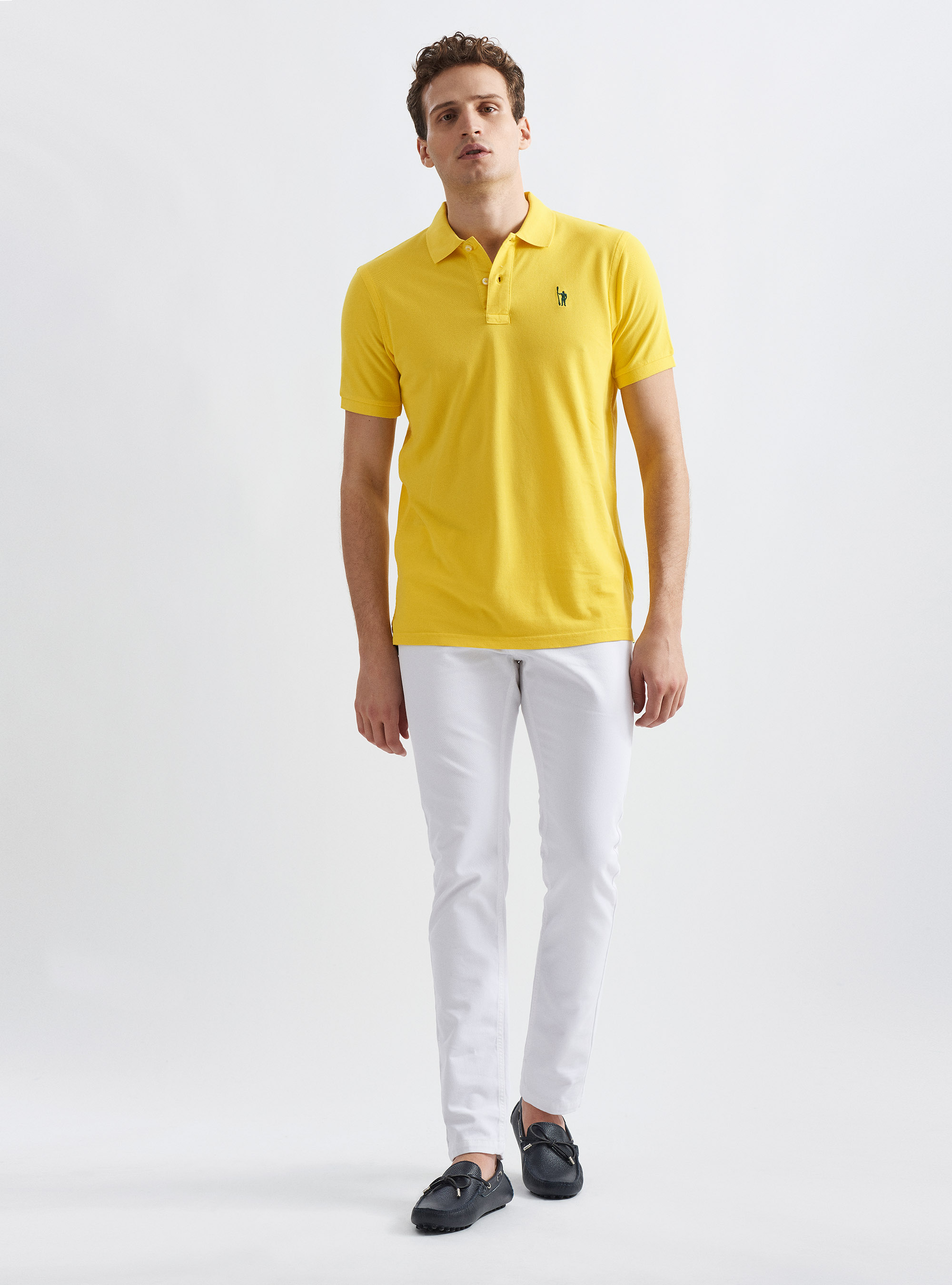 Classic cotton pique polo with embroidery, YELLOW