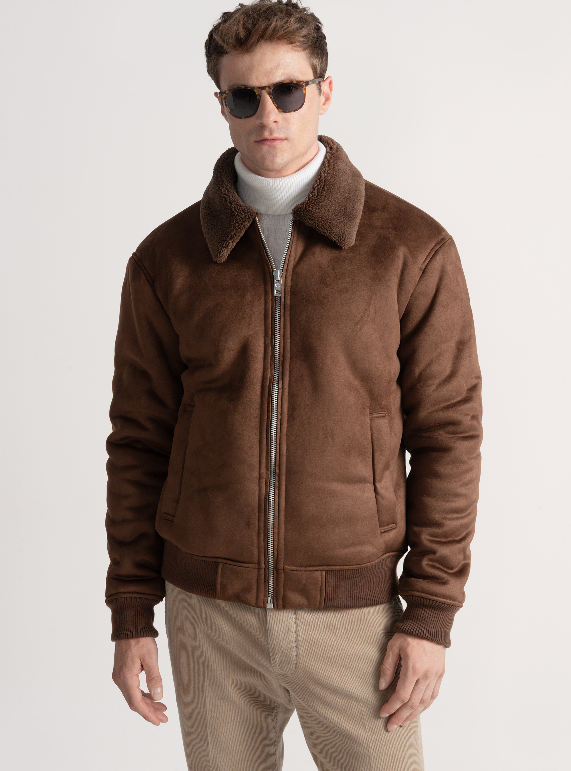 Piel de cordero con efecto ante, MARRON