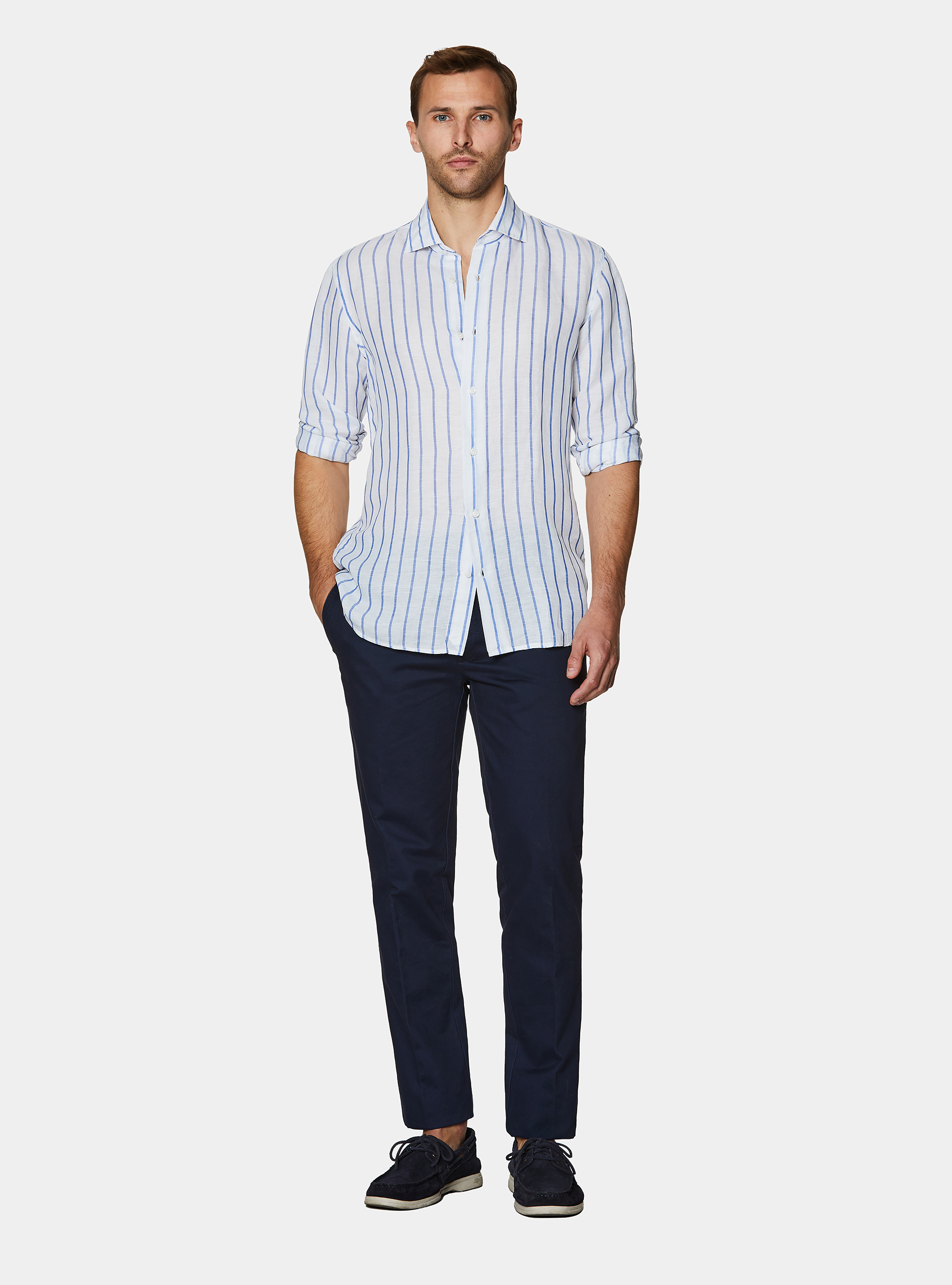 Linen blend striped shirt, BLUE