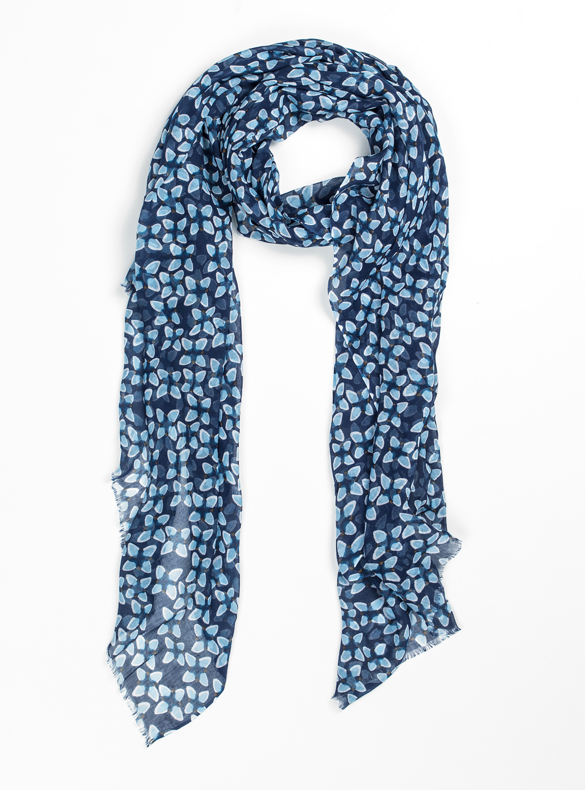 Sciarpa cotone fantasia fiori, BLU