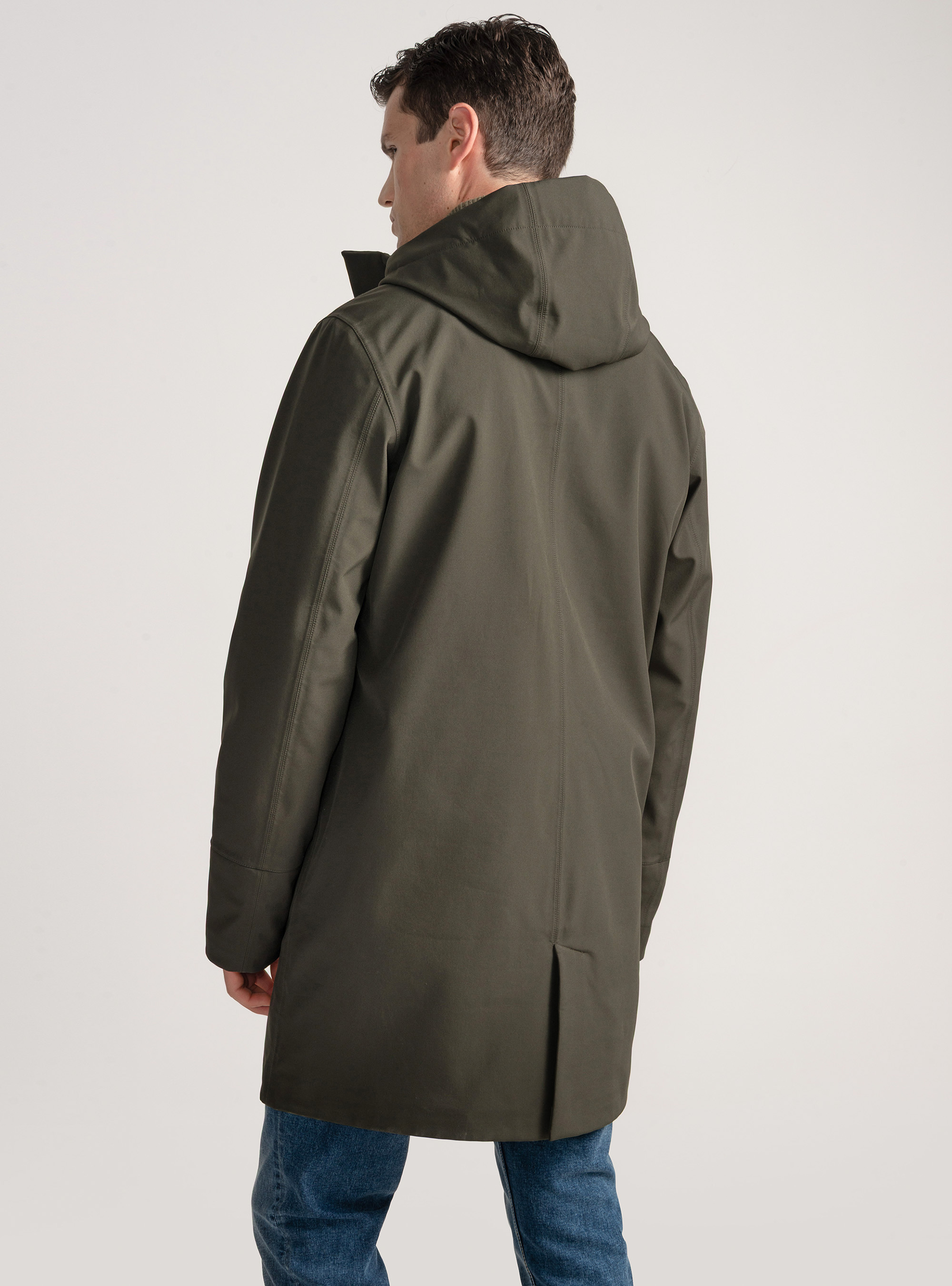 Cazadora técnica larga con capucha, VERDE