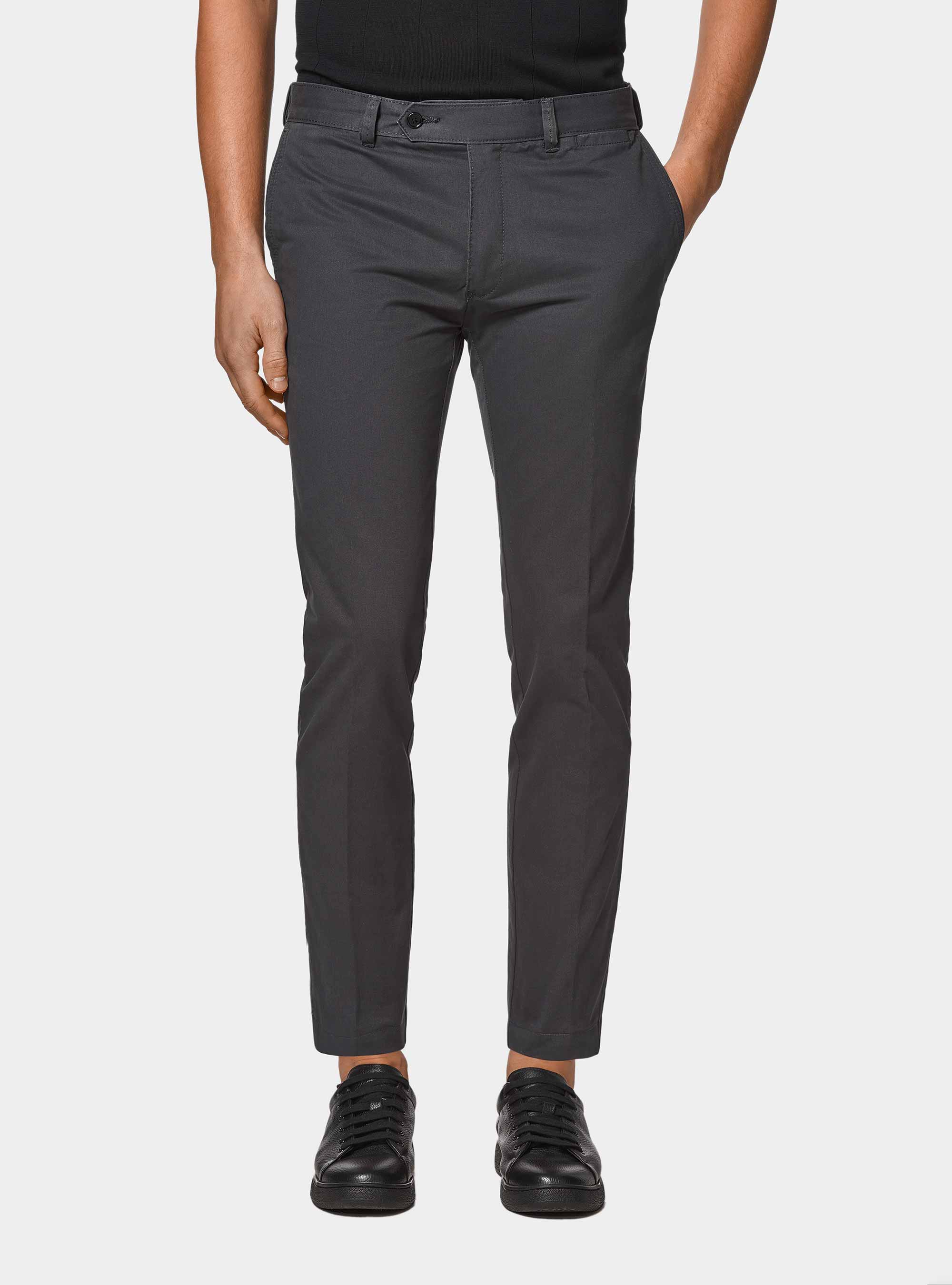 Pantaloni chino slim fit in cotone twill, ASFALTO