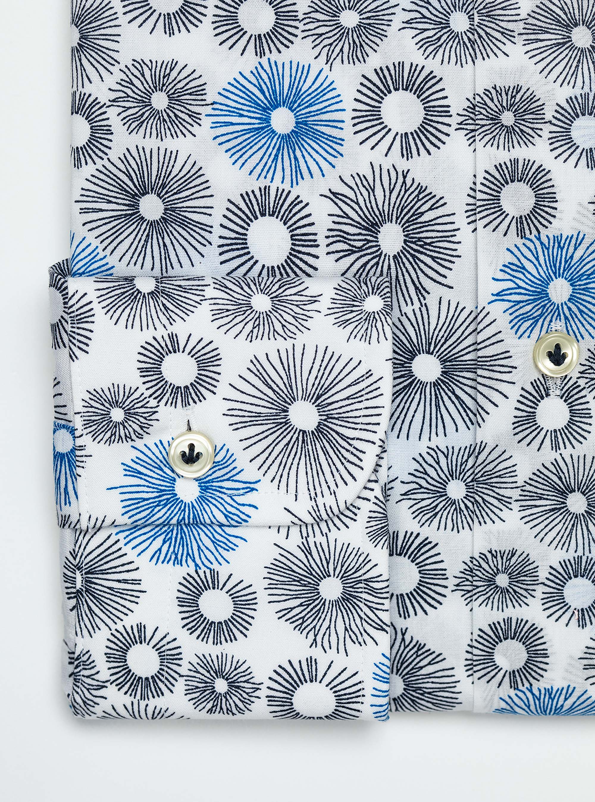 Camicia con collo francese stretch stampata, WHITE