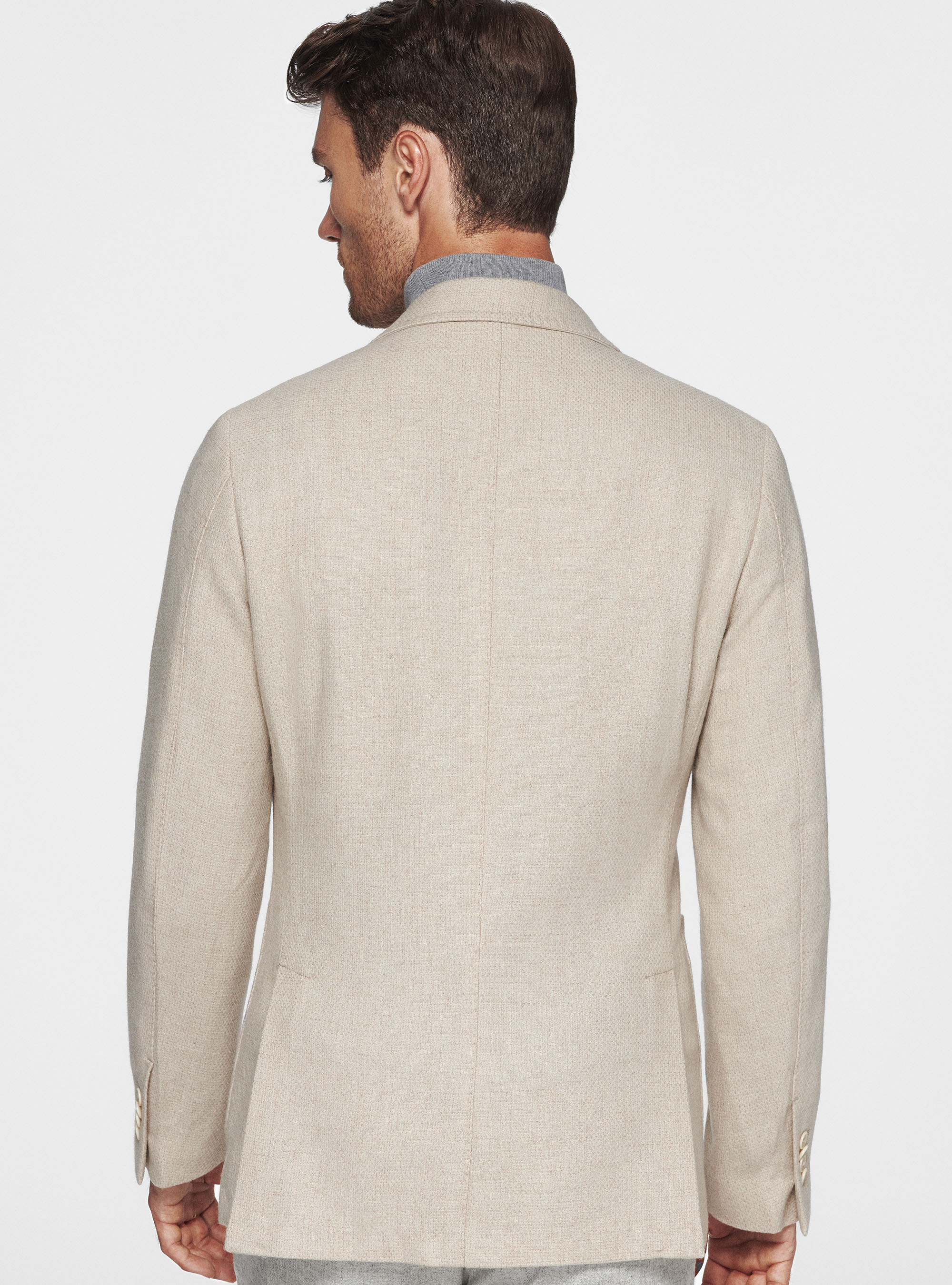 Giacca hopsack in lana cotone e cashmere, ECRU