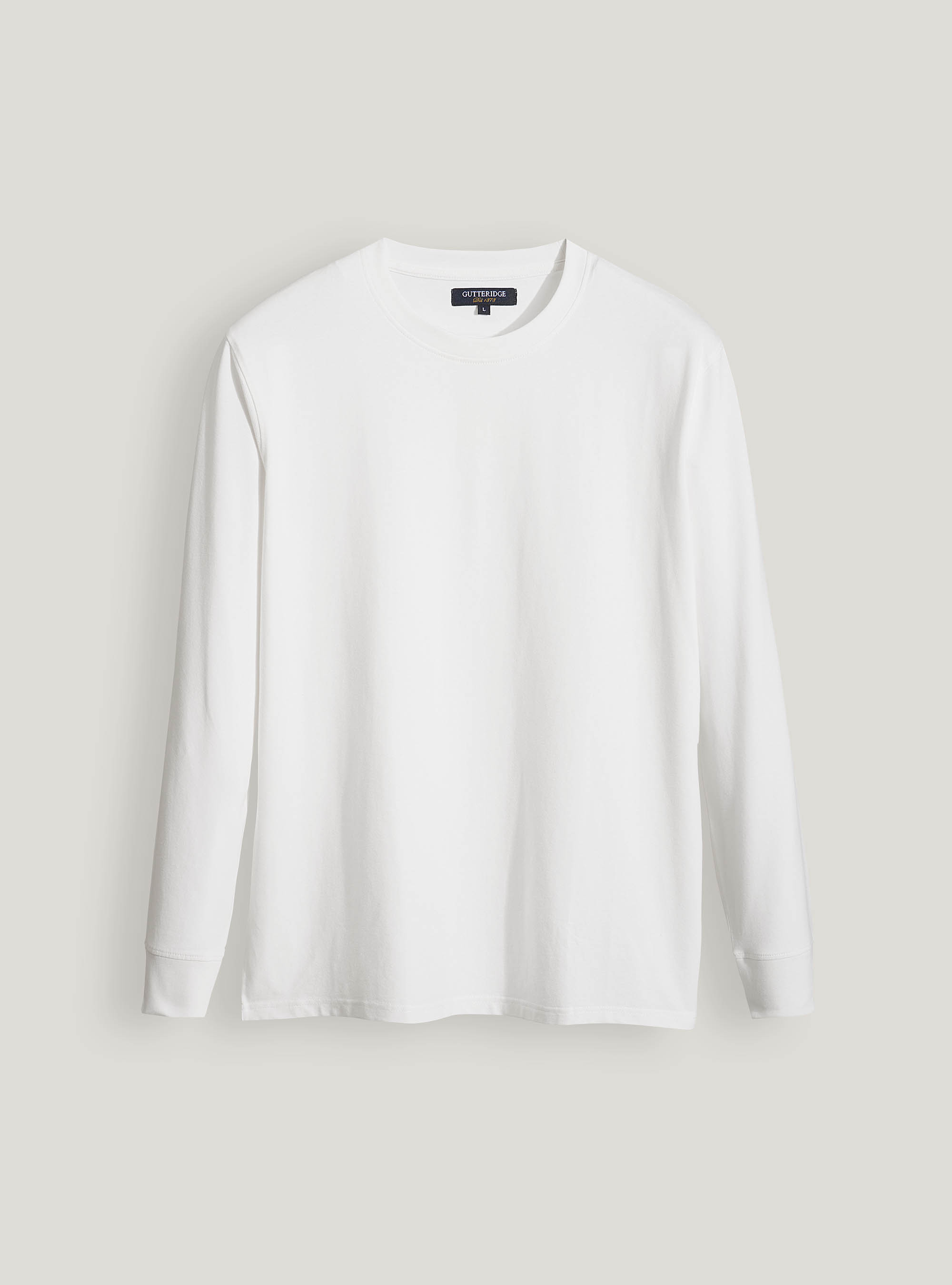 T-Shirt manica lunga in cotone stretch, BIANCO