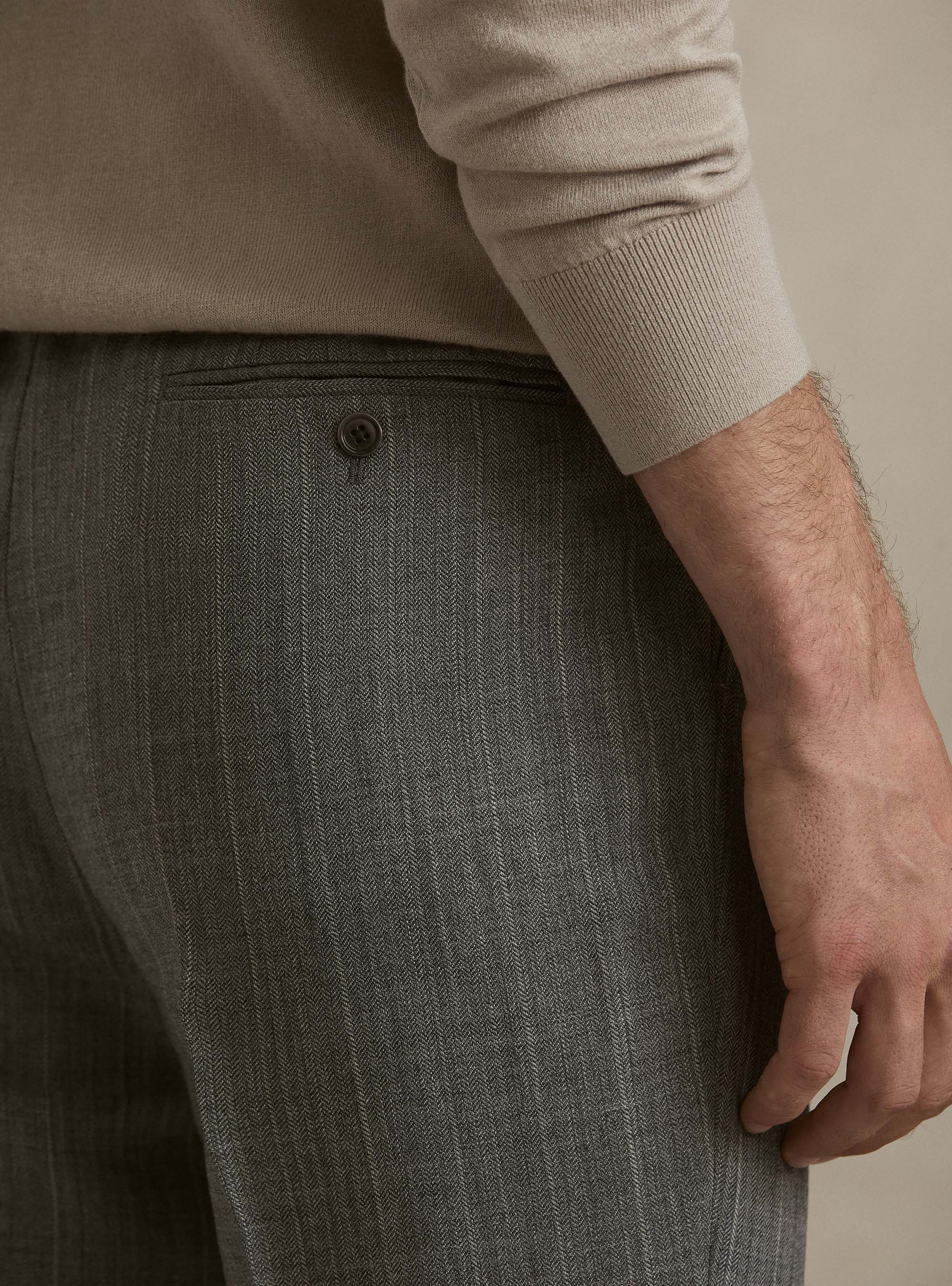Pantaloni con pince in pura lana spigata, GRIGIO MED MEL 0123C