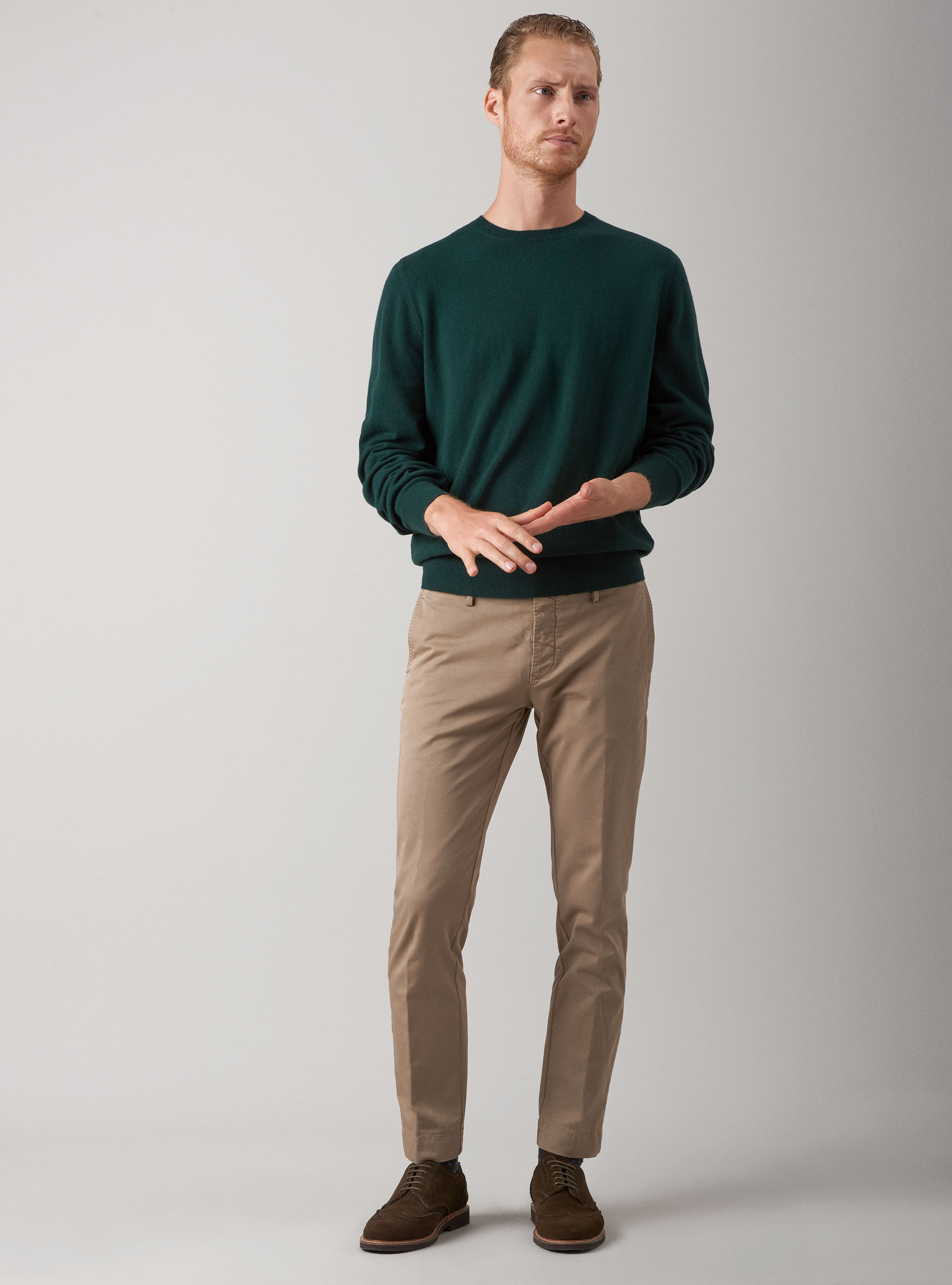 Maglia girocollo in lana lambswool e cashmere, VERDE