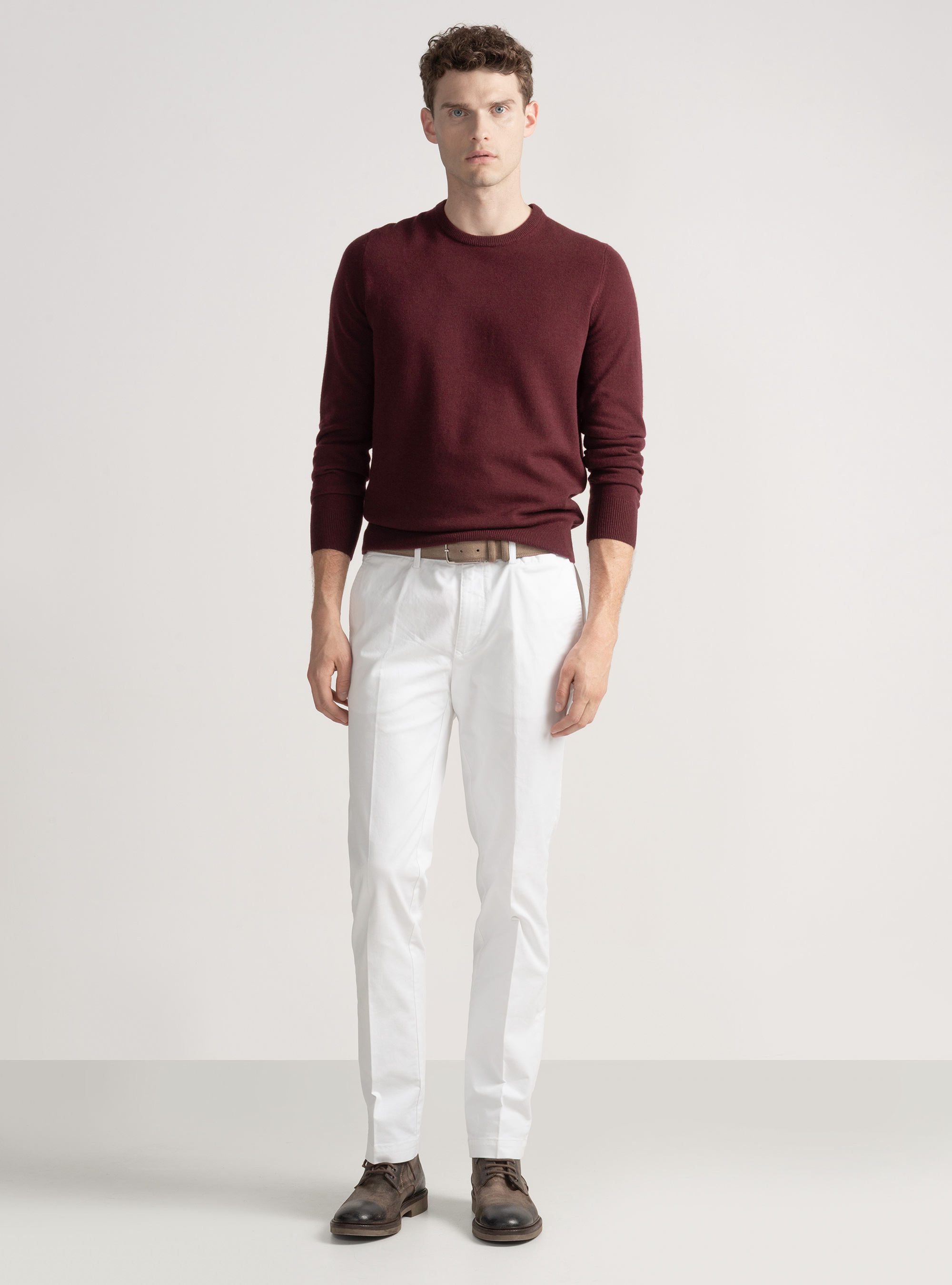 Trikot mit Rundhalsausschnitt aus Lambswool und Kaschmir, BORDEAUX 0311C