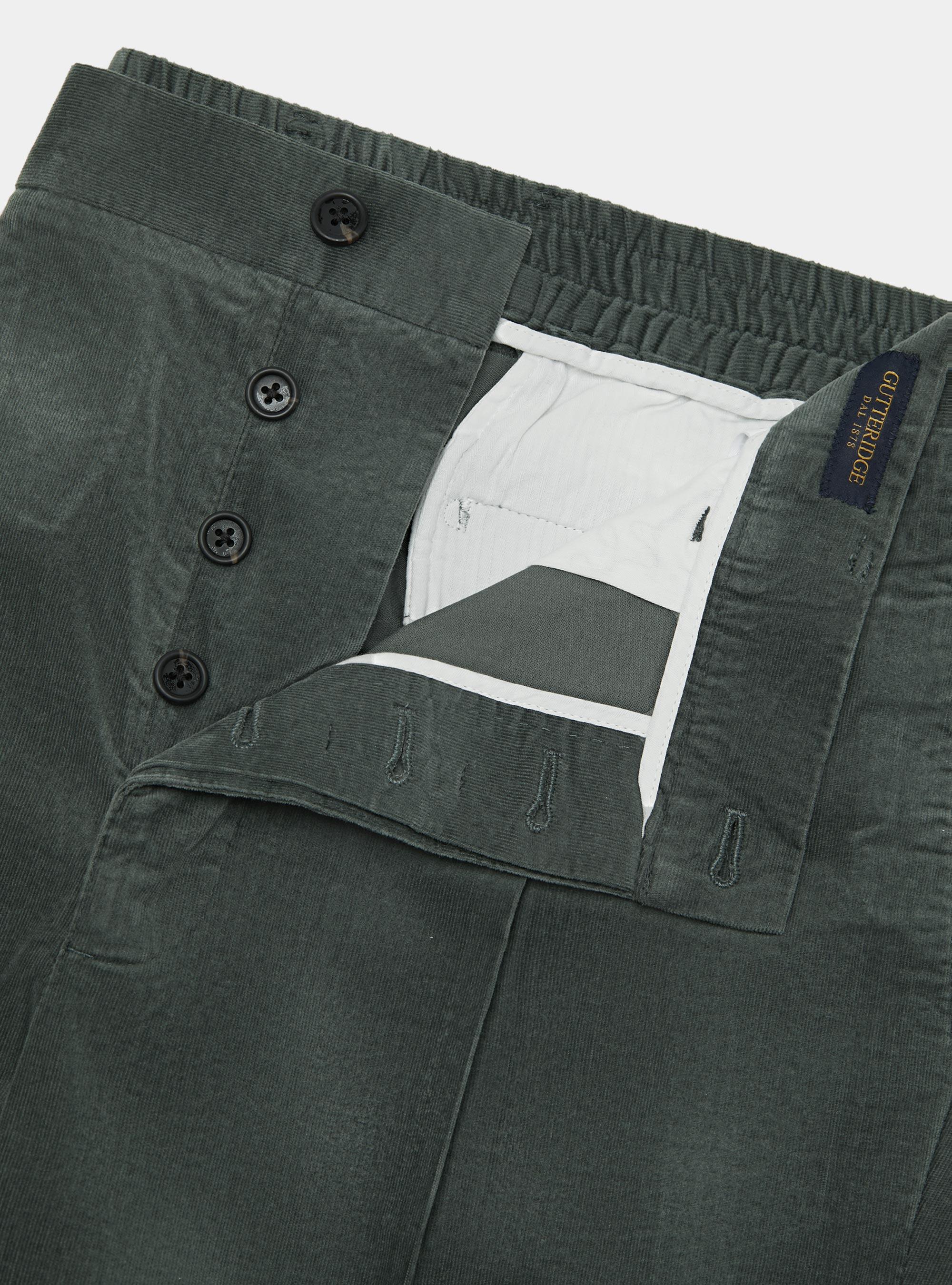 Pantaloni con elastico in velluto millerighe, VERDE