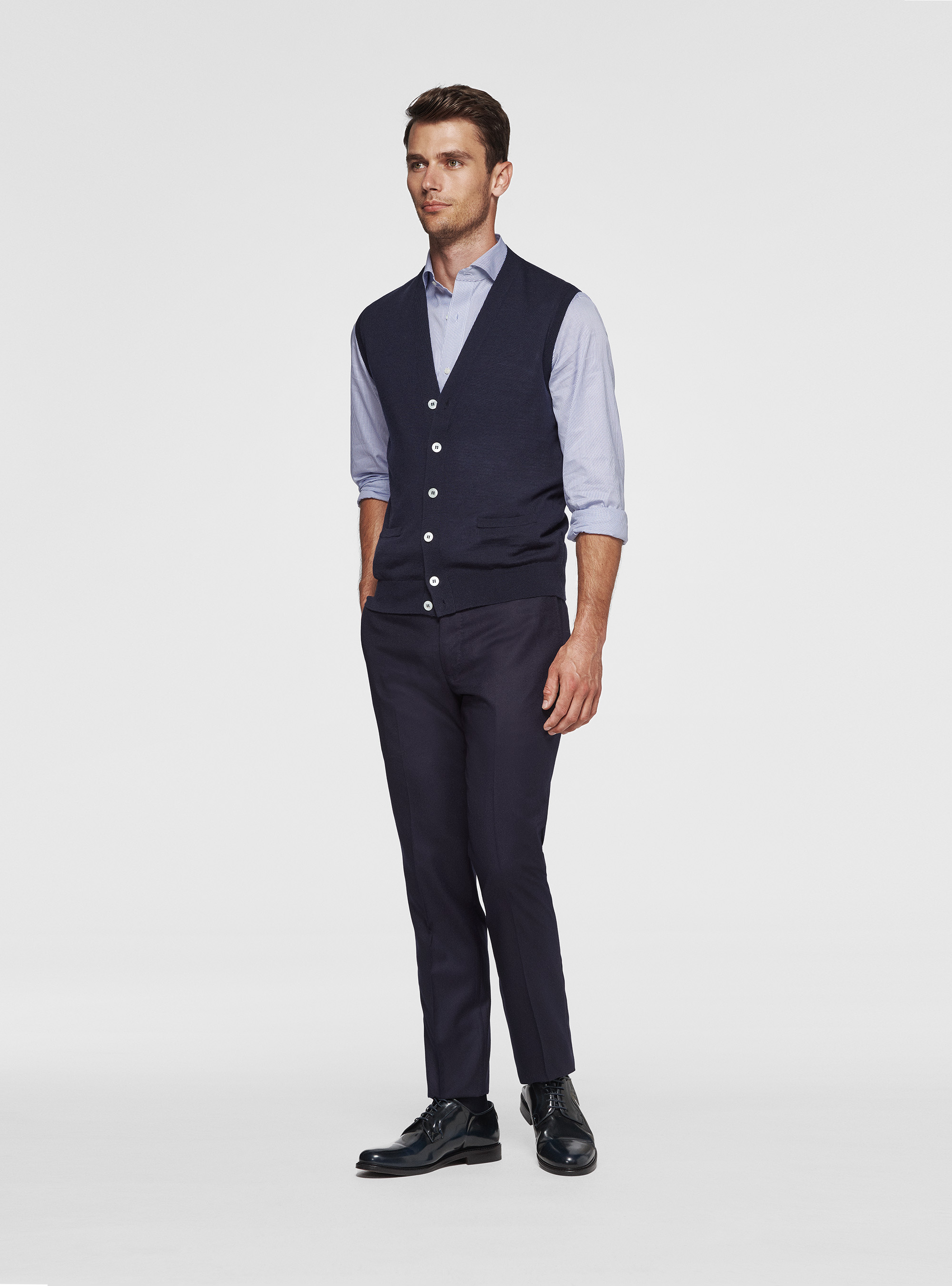 Gilet in maglia in pura lana merino extrafine, BLU NAVY