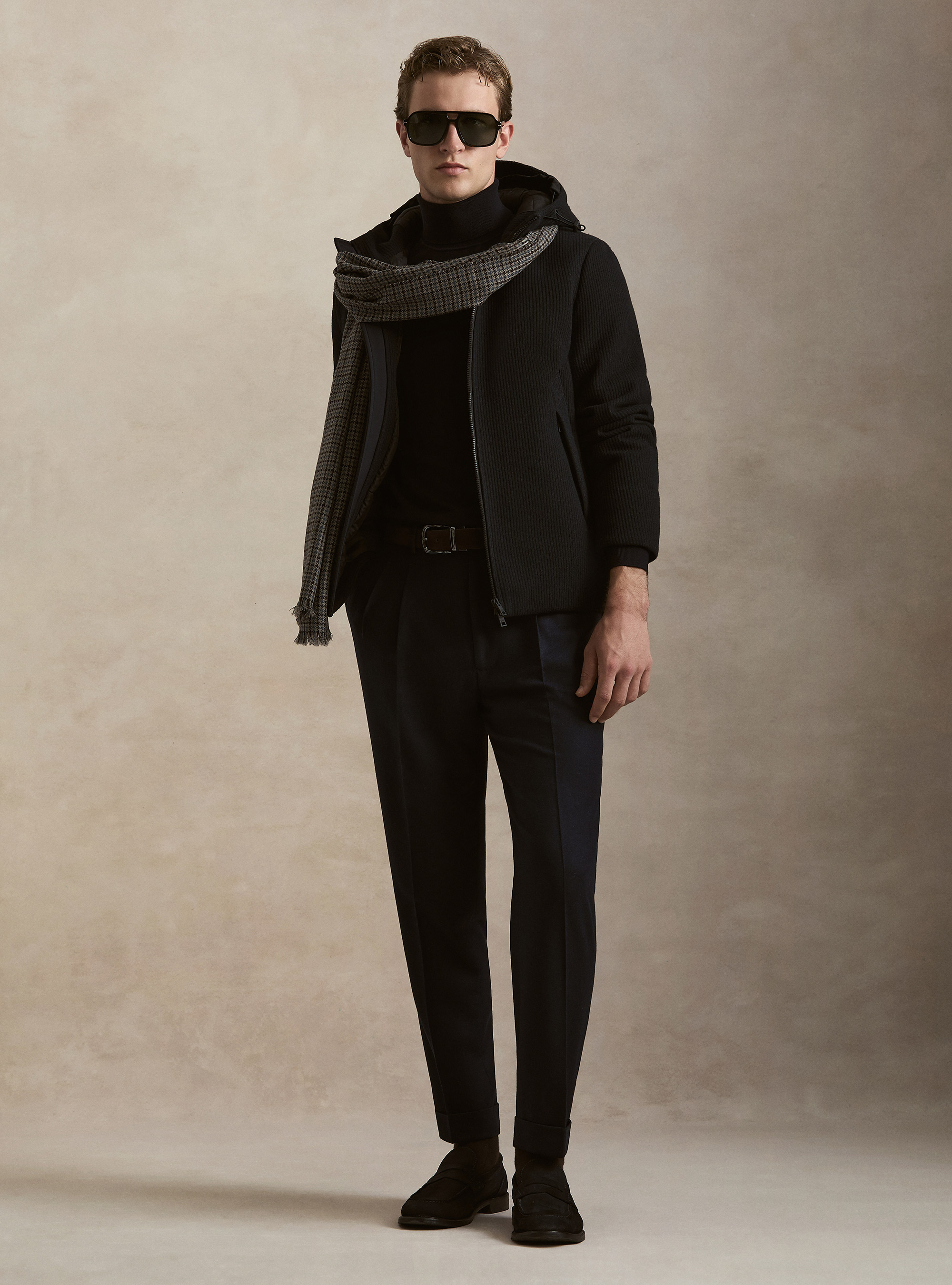 Ribbed hooded puffer jacket, NAVY BLUE