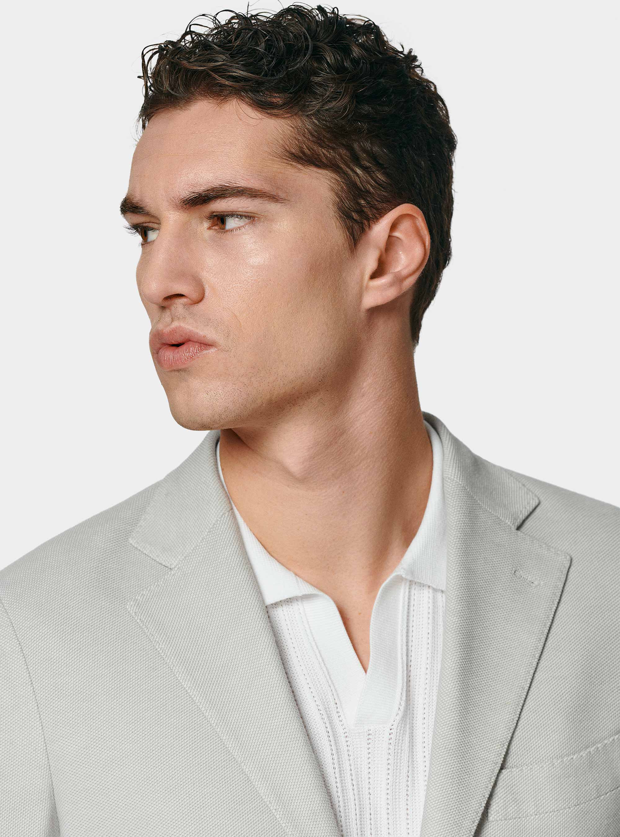 Americana de punto de nido de abeja en mezcla de algodón, GRIGIO CHIARO 0256C