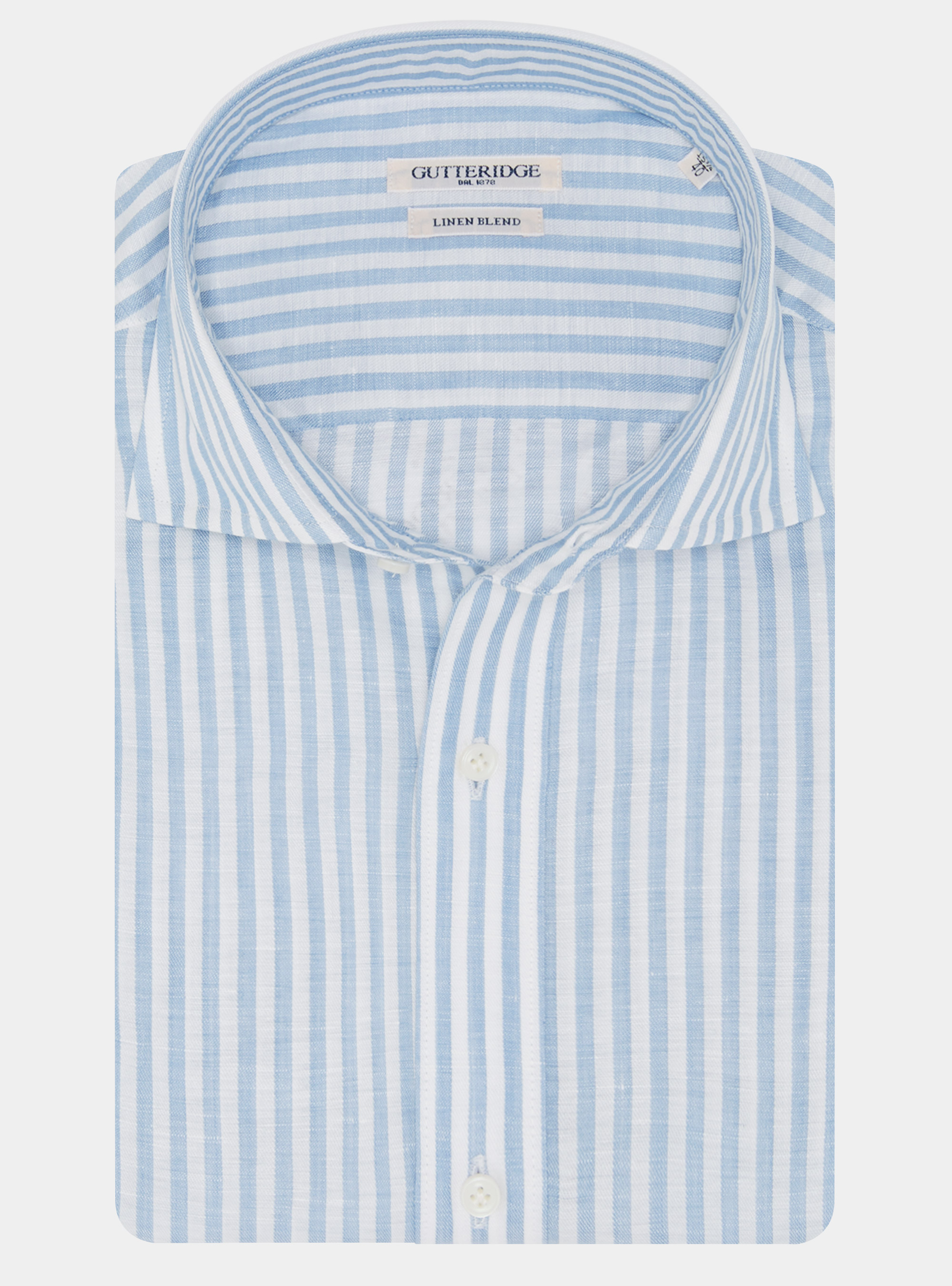 Camisa de rayas en mezcla de lino, CELESTE