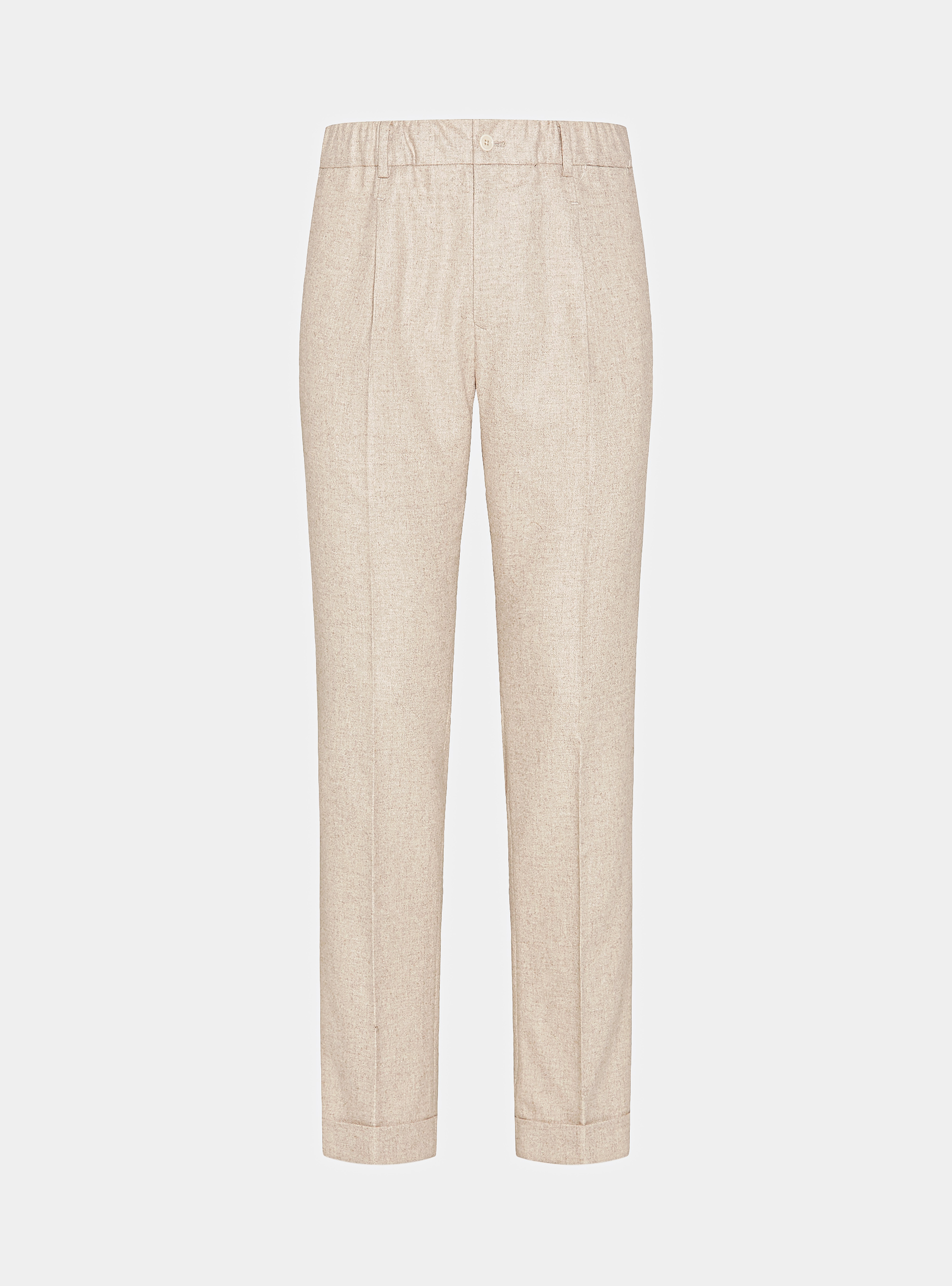 Pantaloni leggeri con pince e coulisse in misto lana, ECRU