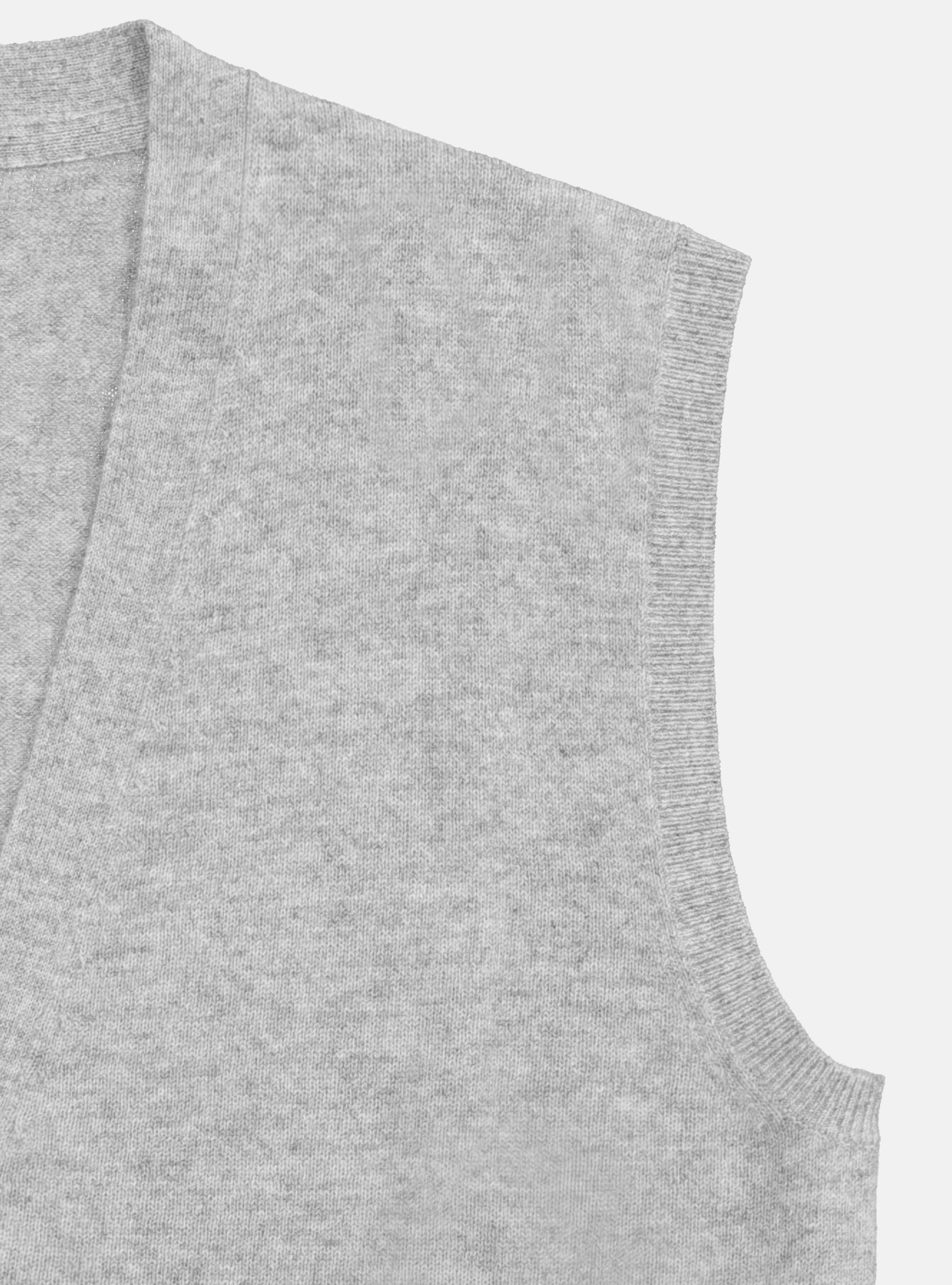 KNITTED 100% CASHMERE VEST, LIGHT GREY MELANGE