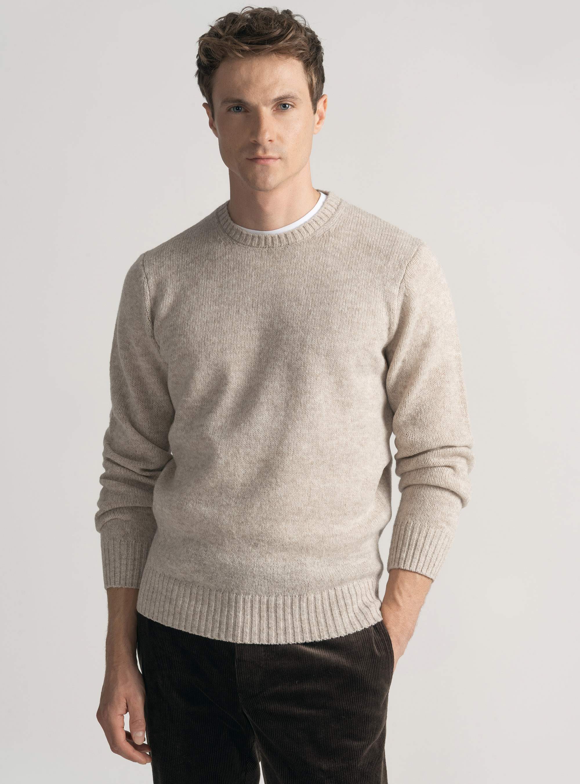 Punto de lana Shetland con cuello redondo, CRUDO