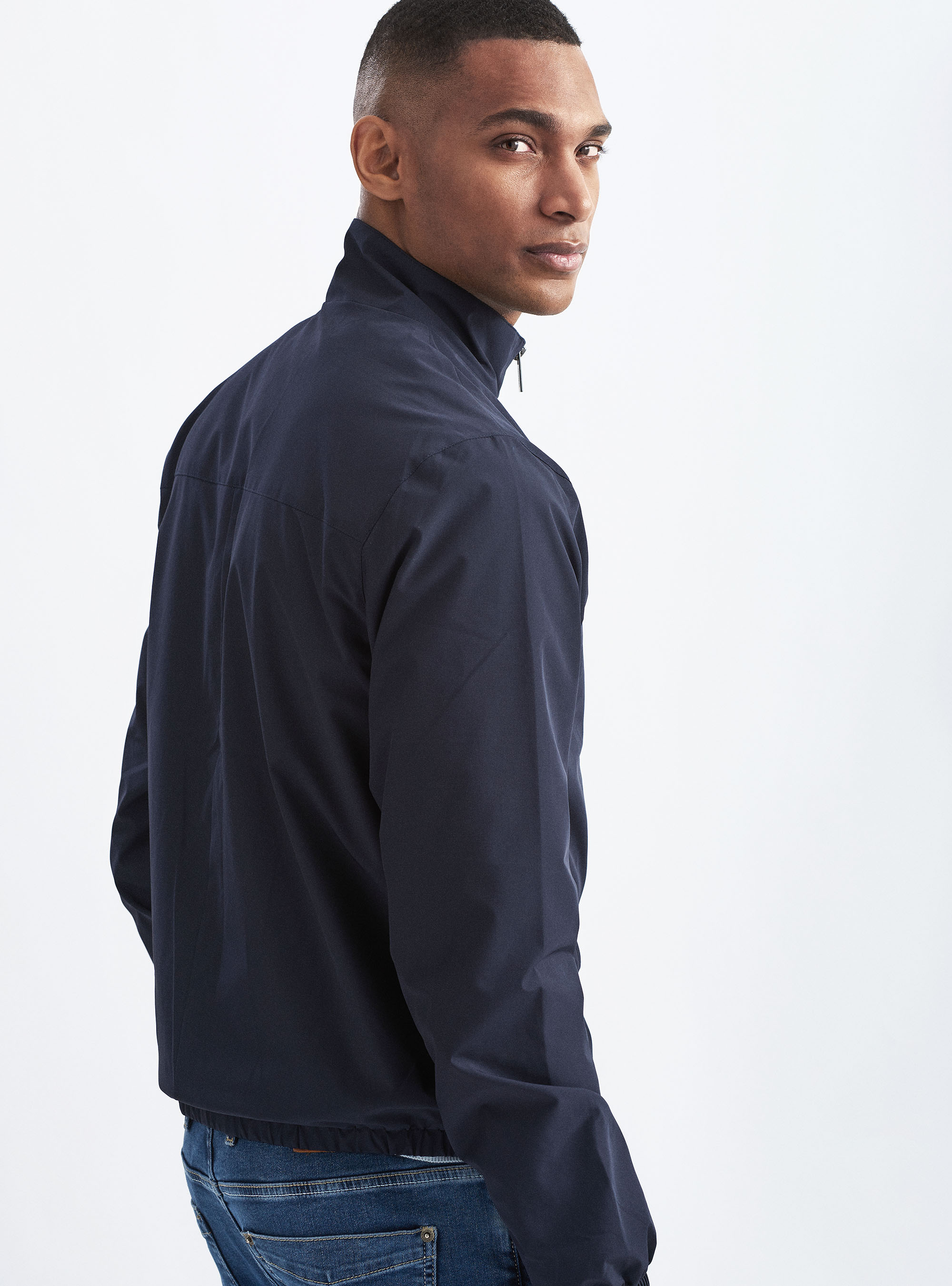 Technical fabric bomber jacket, NAVY BLUE