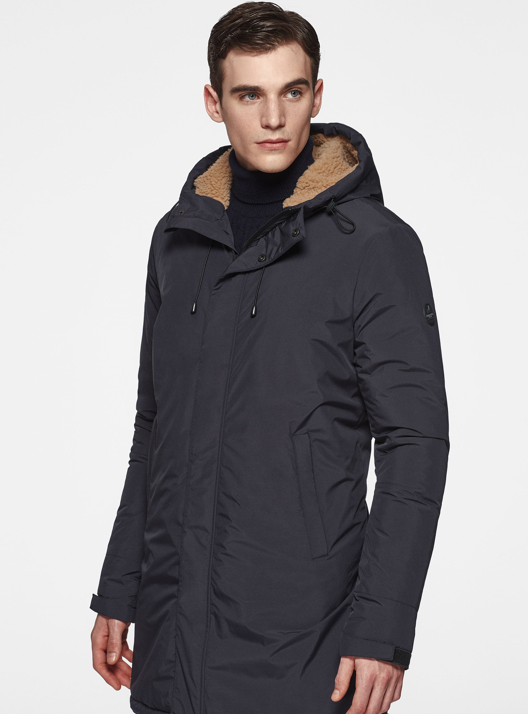 Parka tecnico con pelliccia sintetica, BLU NAVY