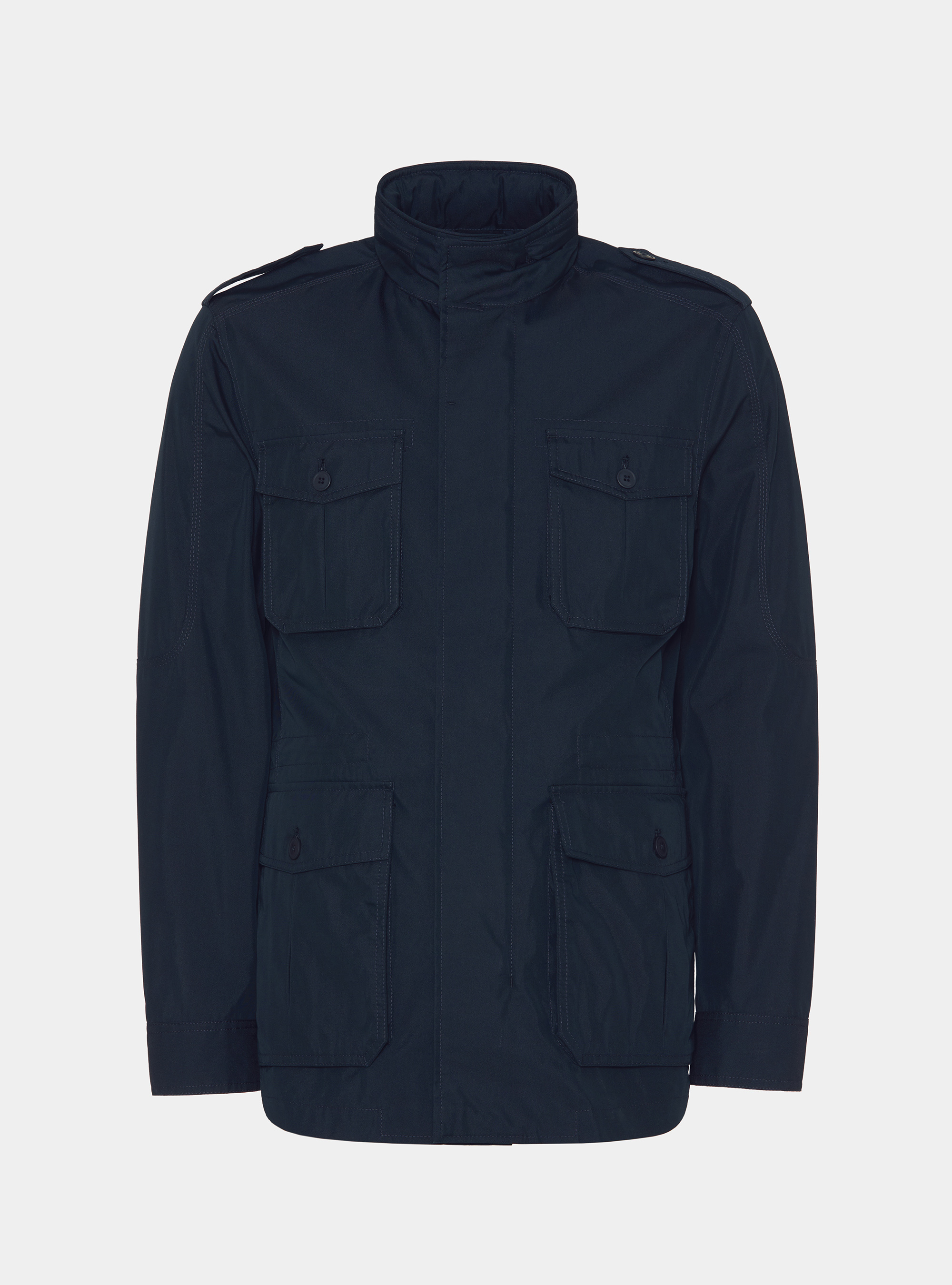 Field jacket in twill de algod&oacute;n y lino, AZUL MARINO