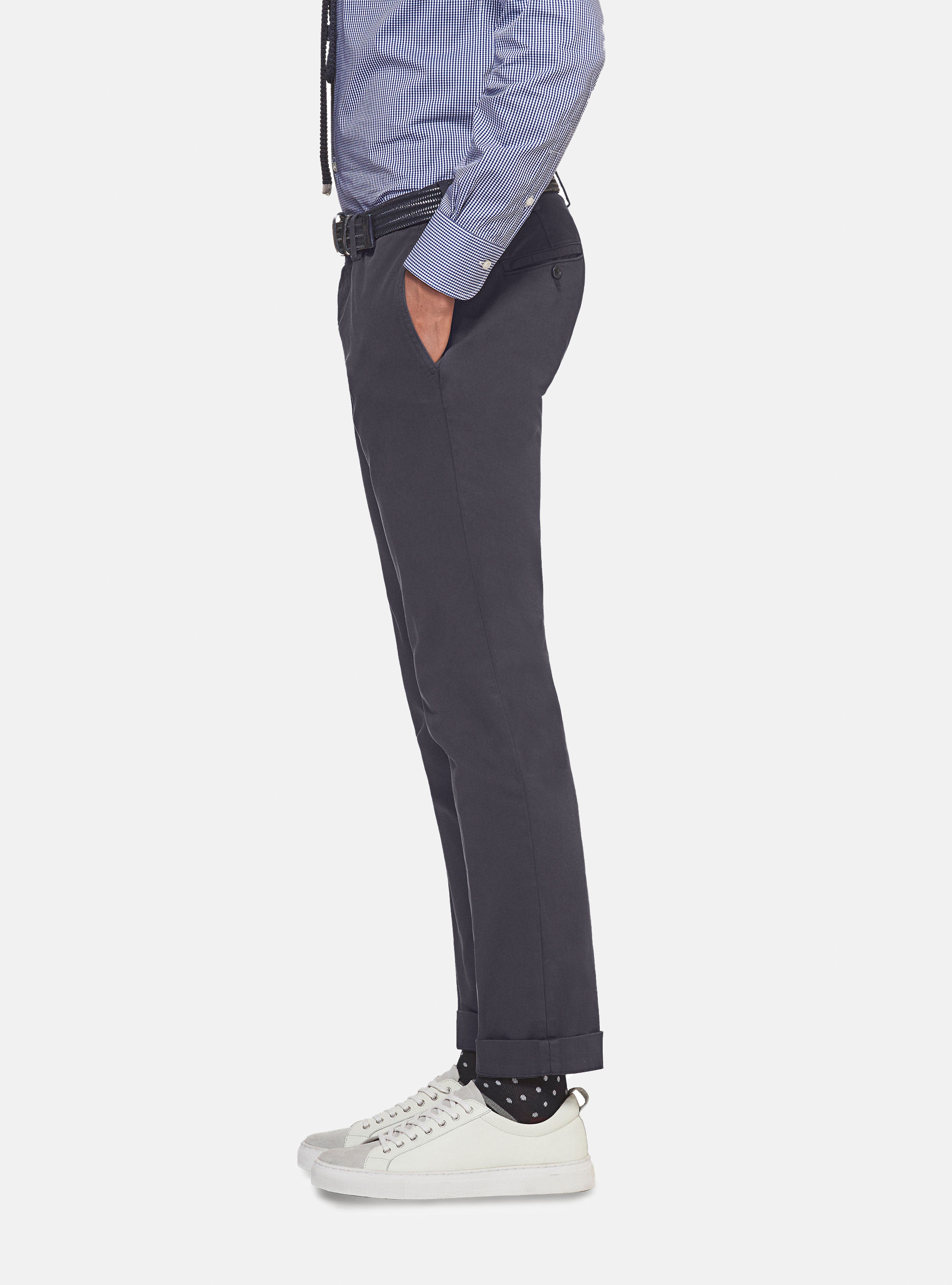 Pantaloni chino in twill di cotone stretch, BLU NAVY