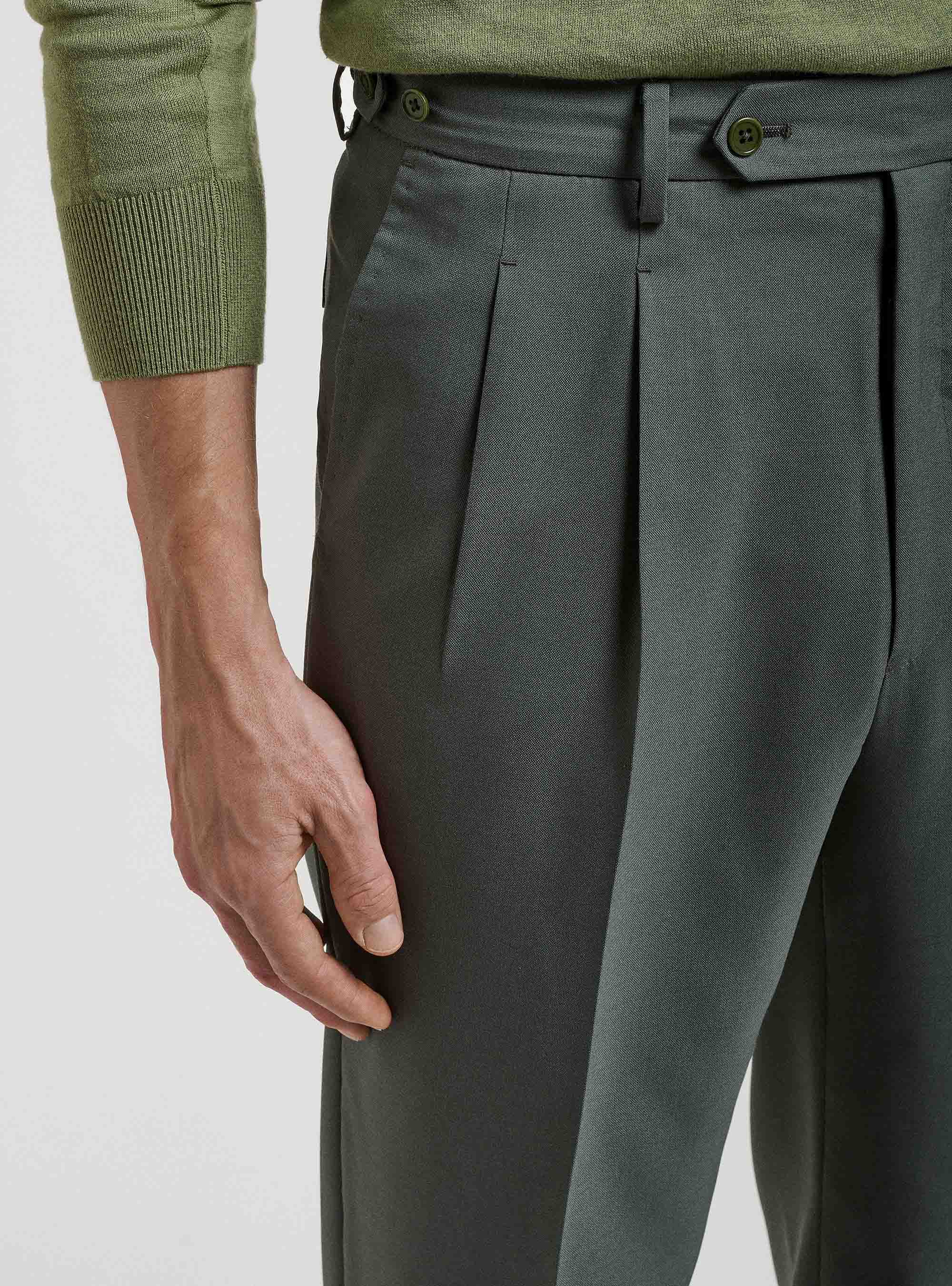 Pantaloni con pince in pura lana Vitale Barberis Canonico, SALVIA 0602C