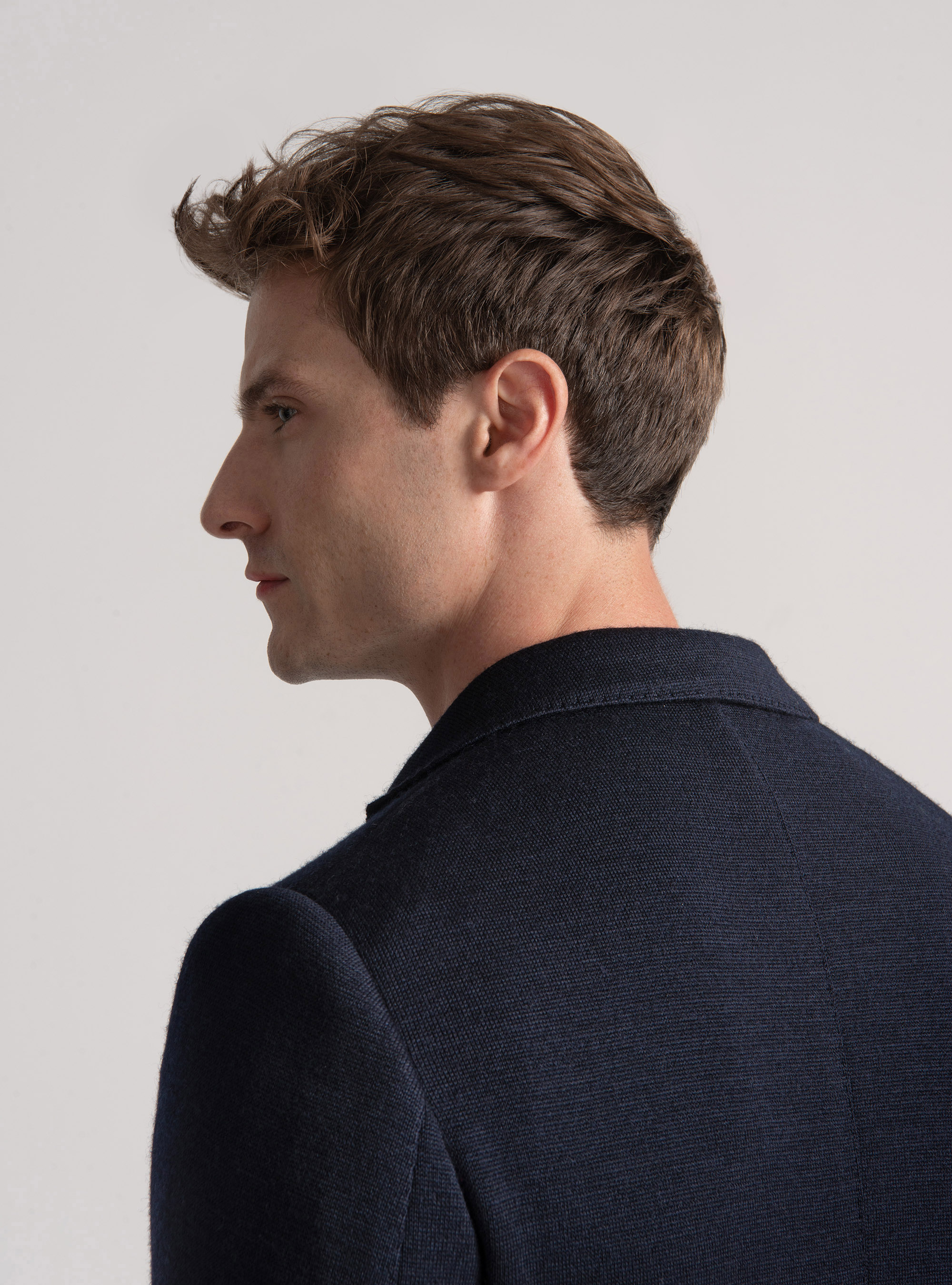 Giacca jersey in lana e cotone, BLU NAVY