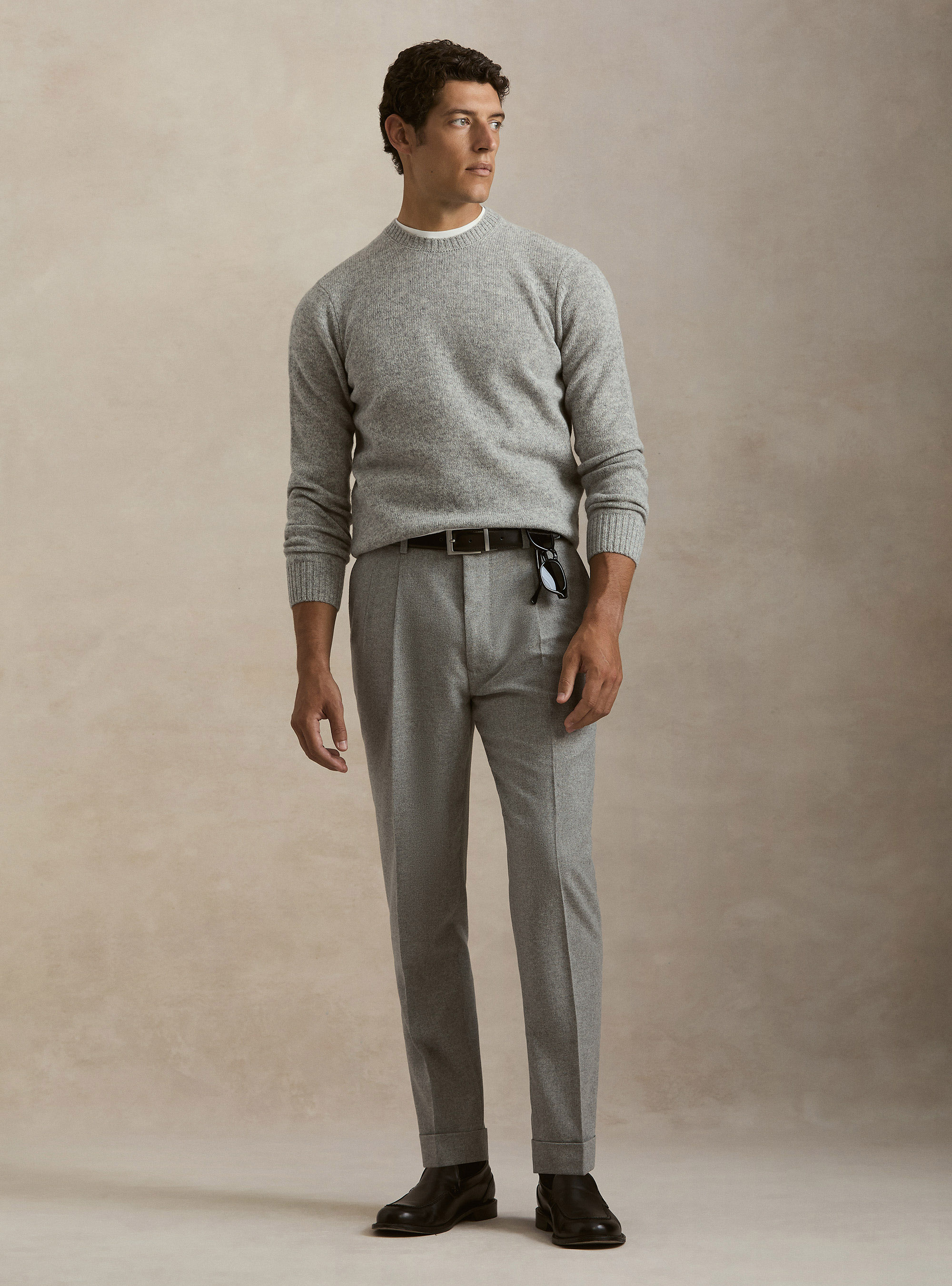 Pure Shetland wool crewneck sweater, LIGHT GREY MELANGE