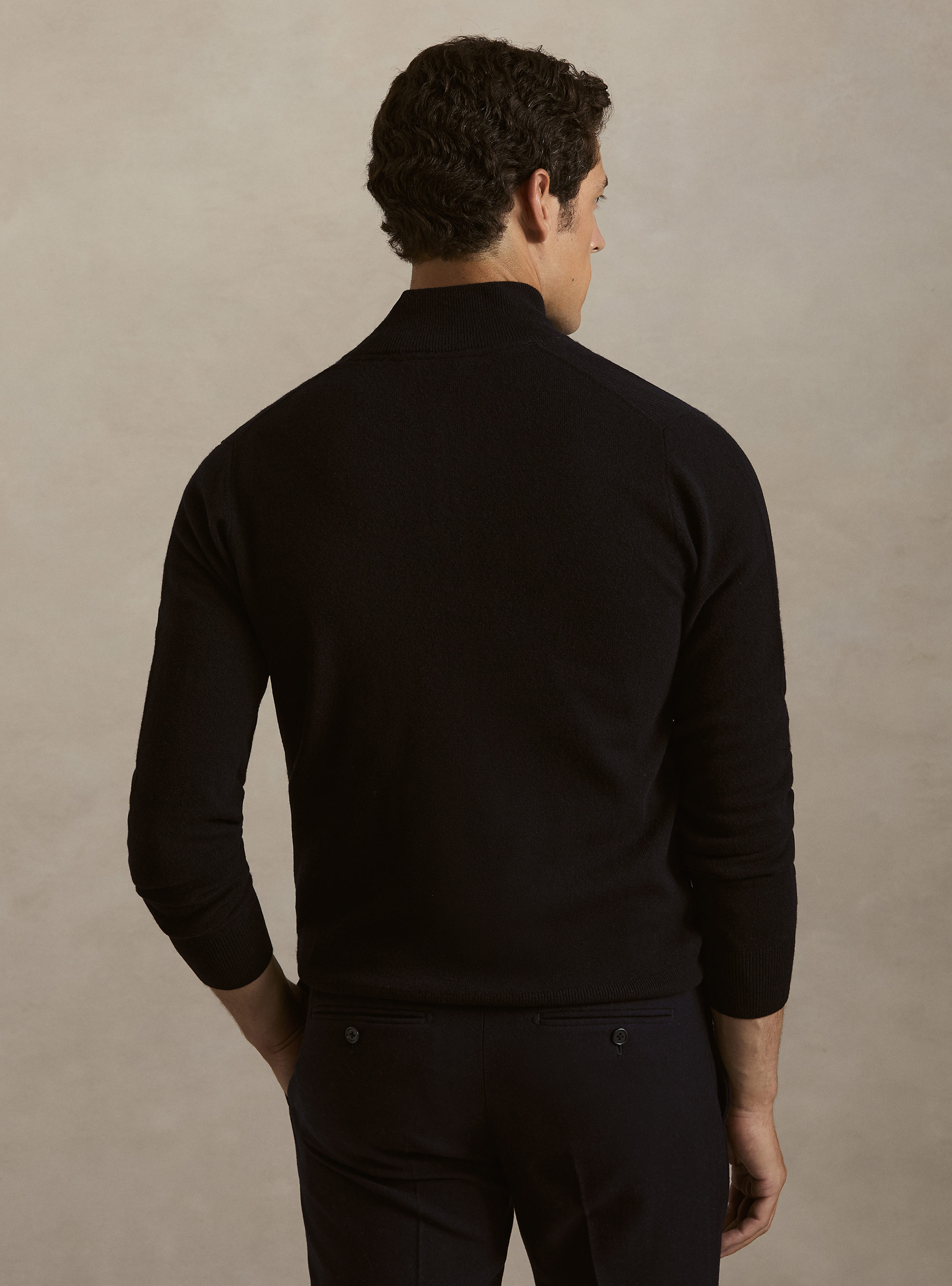 Zip-up cardigan in lambswool and cashmere blend, NAVY BLUE