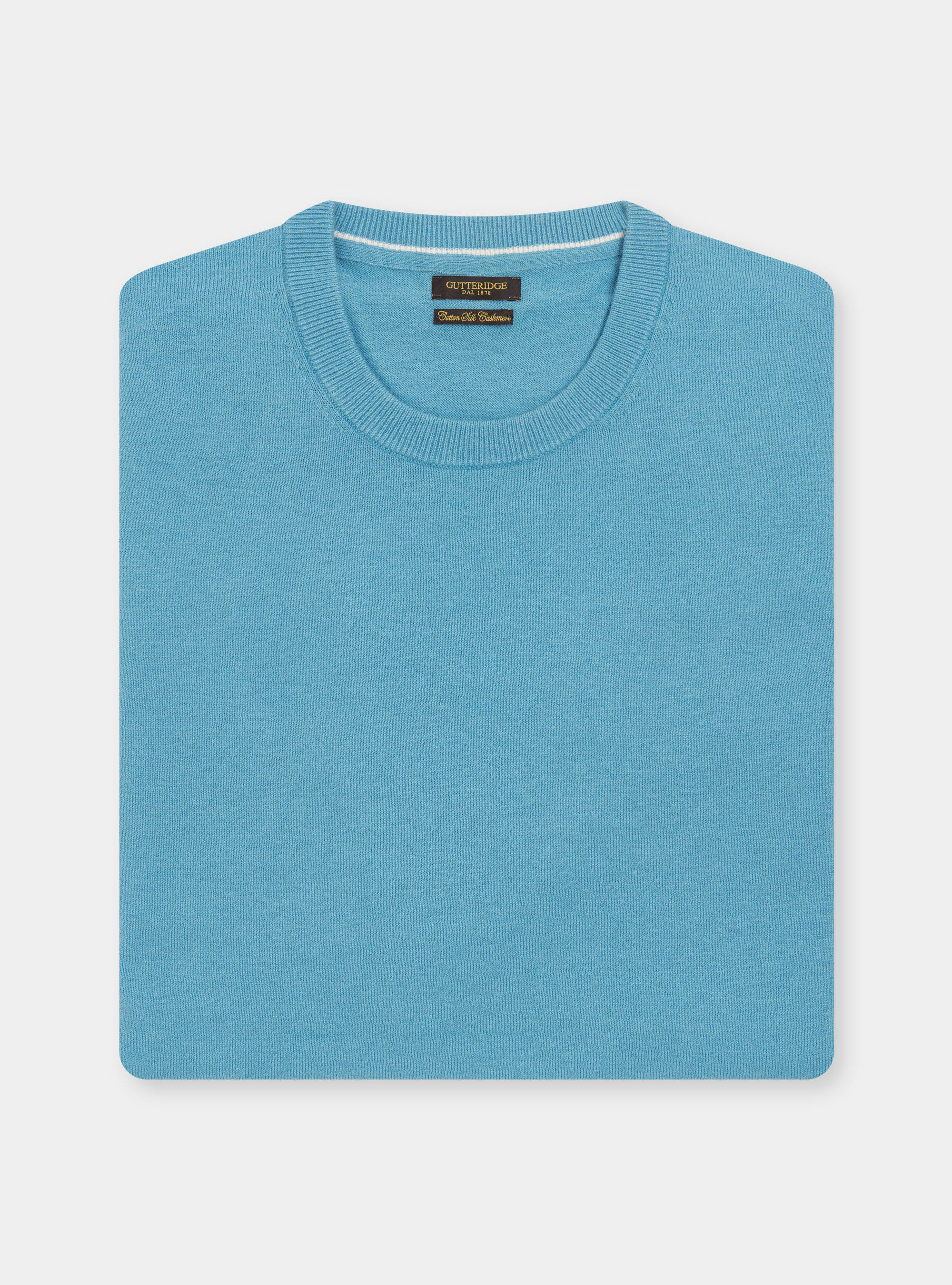 Maglia girocollo in cotone seta e cashmere, AZZURRO