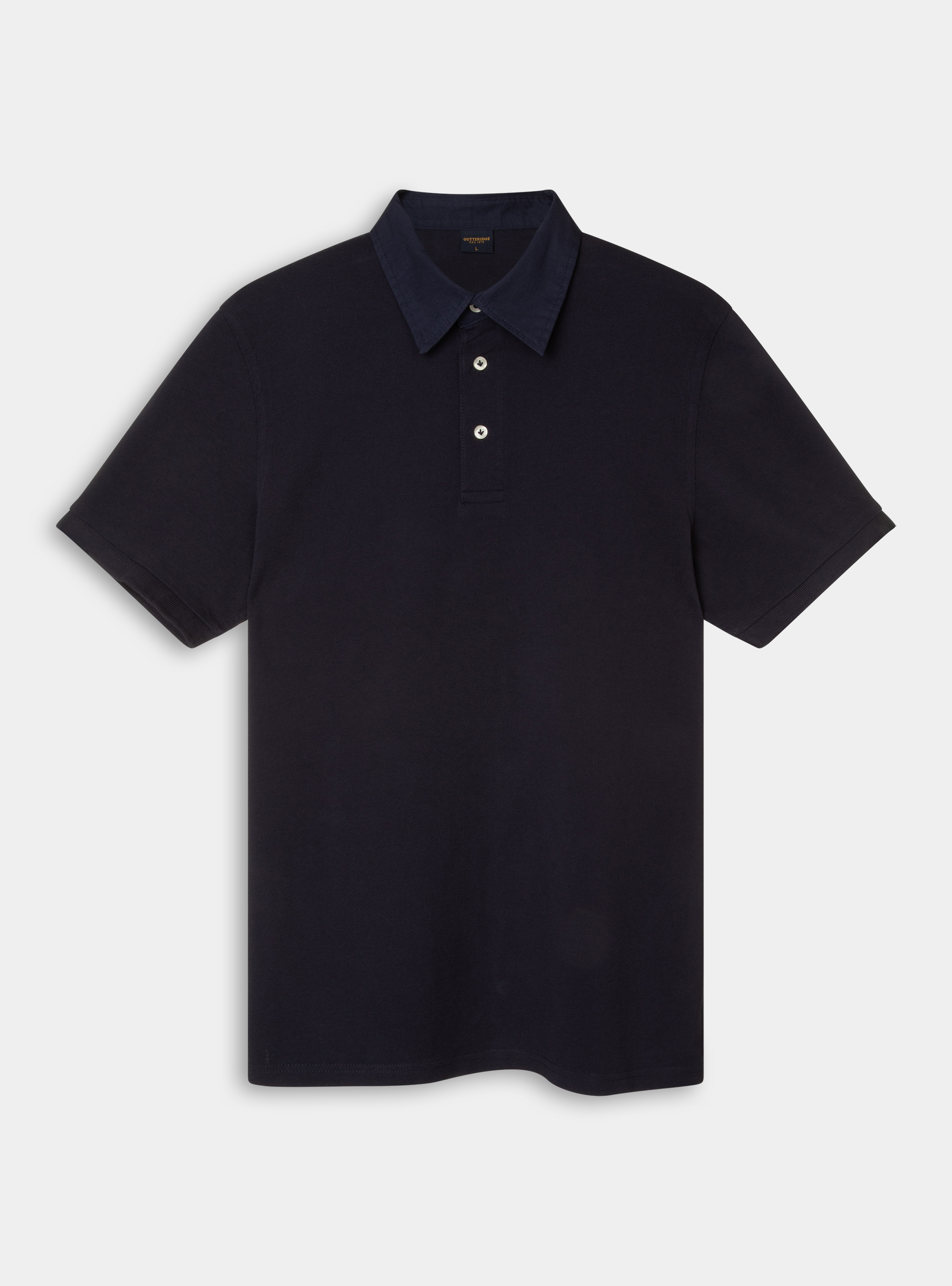 Polo collo camicia in twill, BLU NAVY