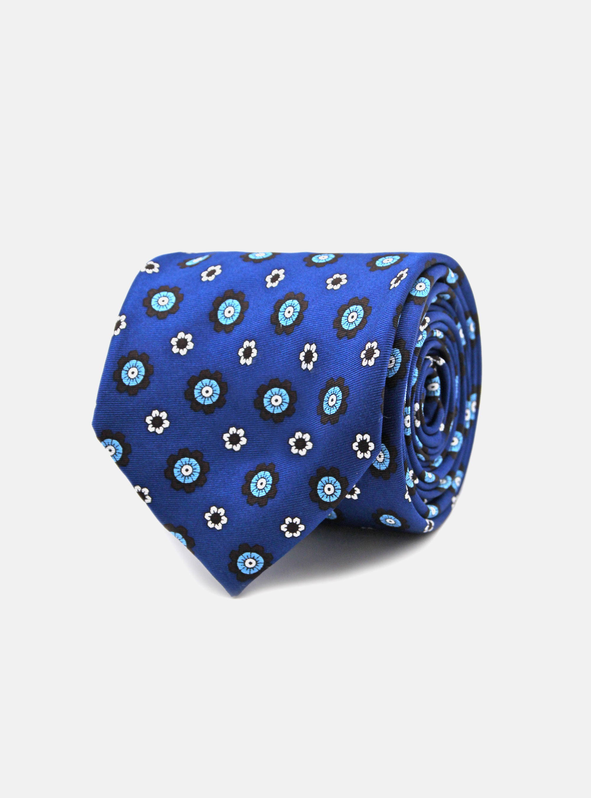 SILK MACRO PATTERNS TIE 5 FOLDS, BLUE