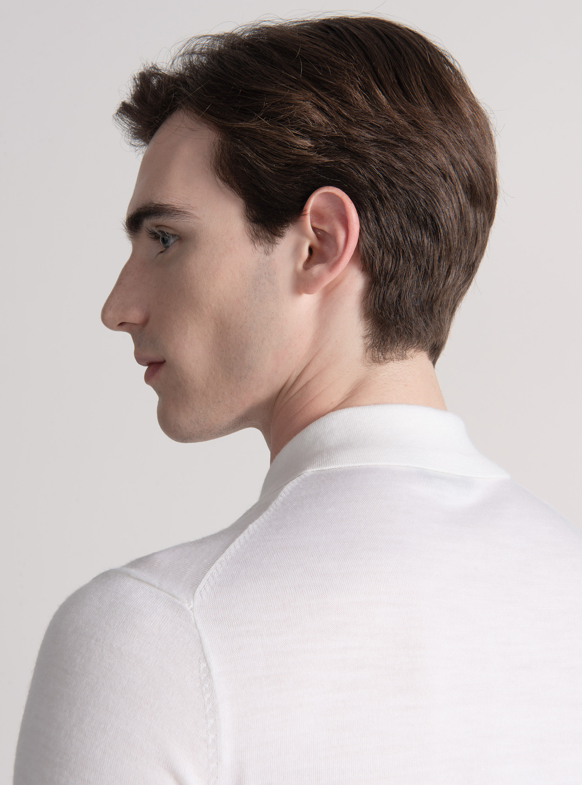 Polo camicia in maglia lana merino extrafine, BIANCO
