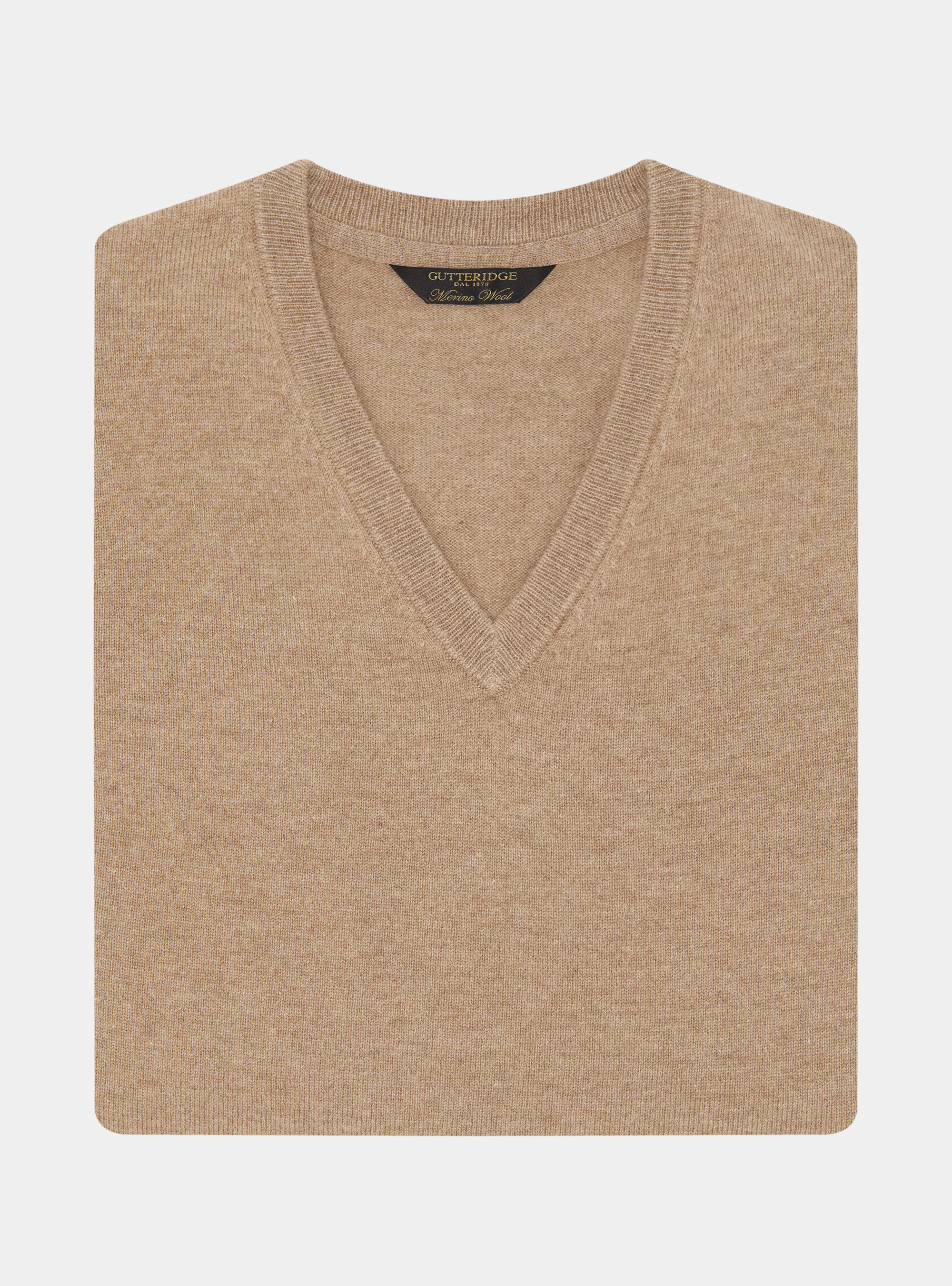 Maglia scollo a V in lana merino, CAMMELLO 0570C