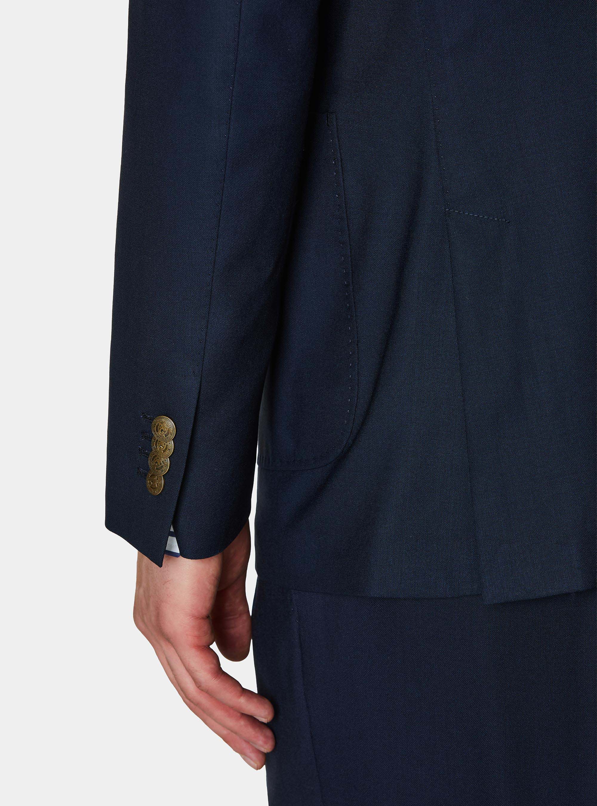 Veste crois&eacute;e en pure laine avec boutons m&eacute;talliques, BLEU