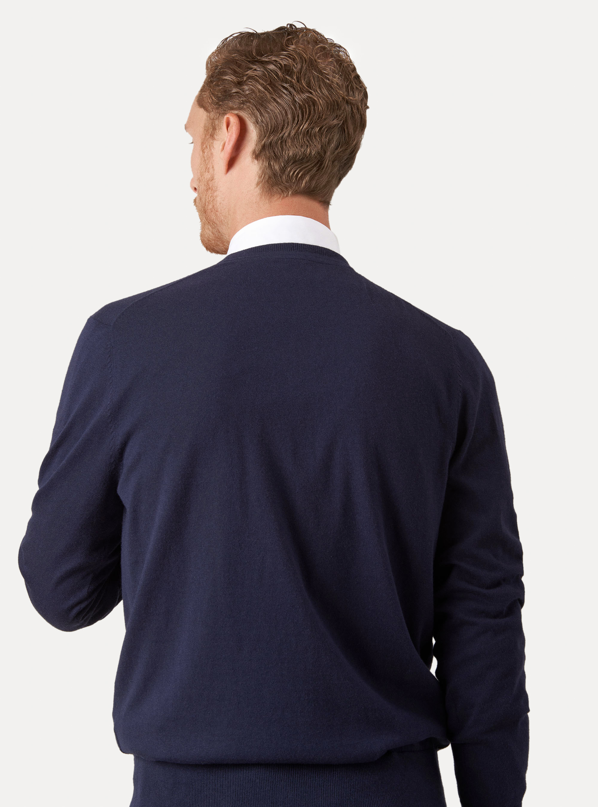 Maglia scollo a V in cotone seta e cashmere, BLU NAVY