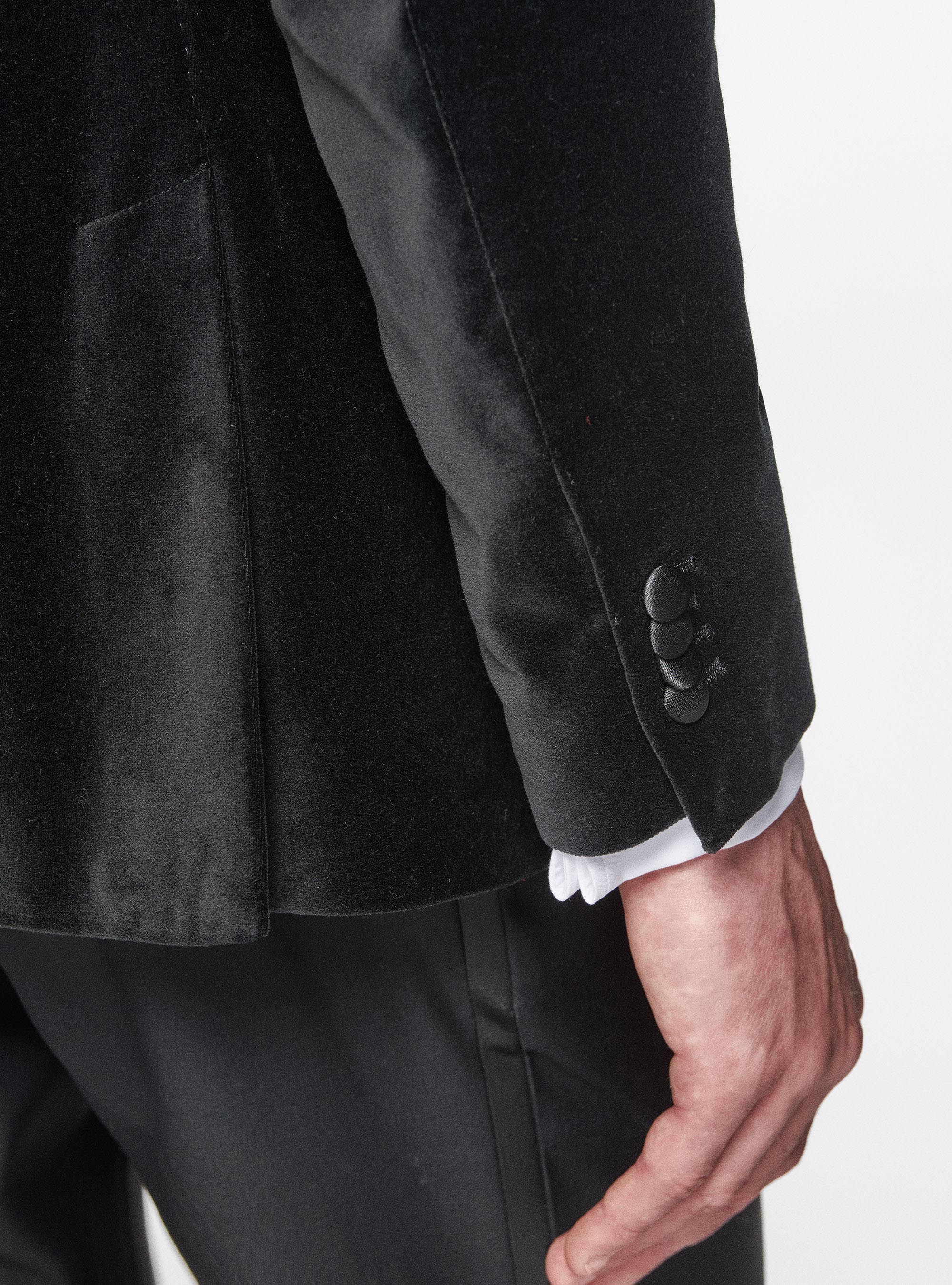 Americana de esmoquin de terciopelo liso, NEGRO