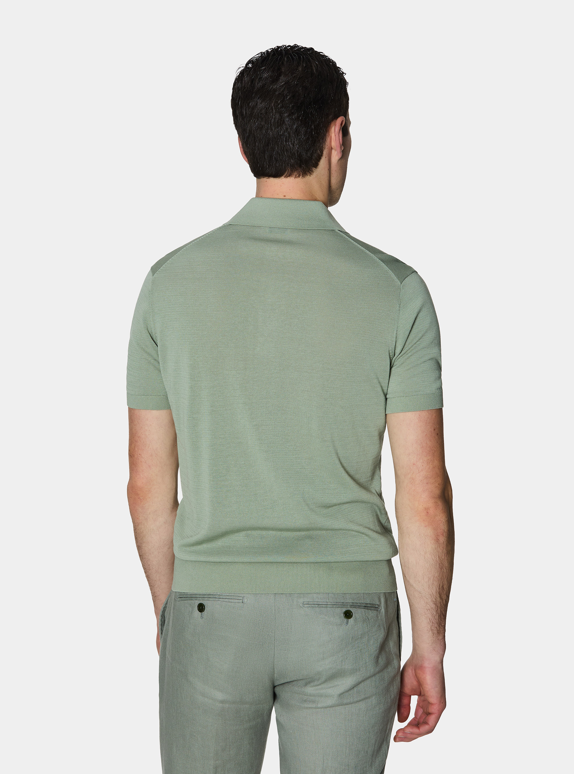 Cotton and silk polo shirt, SALVIA 0602C