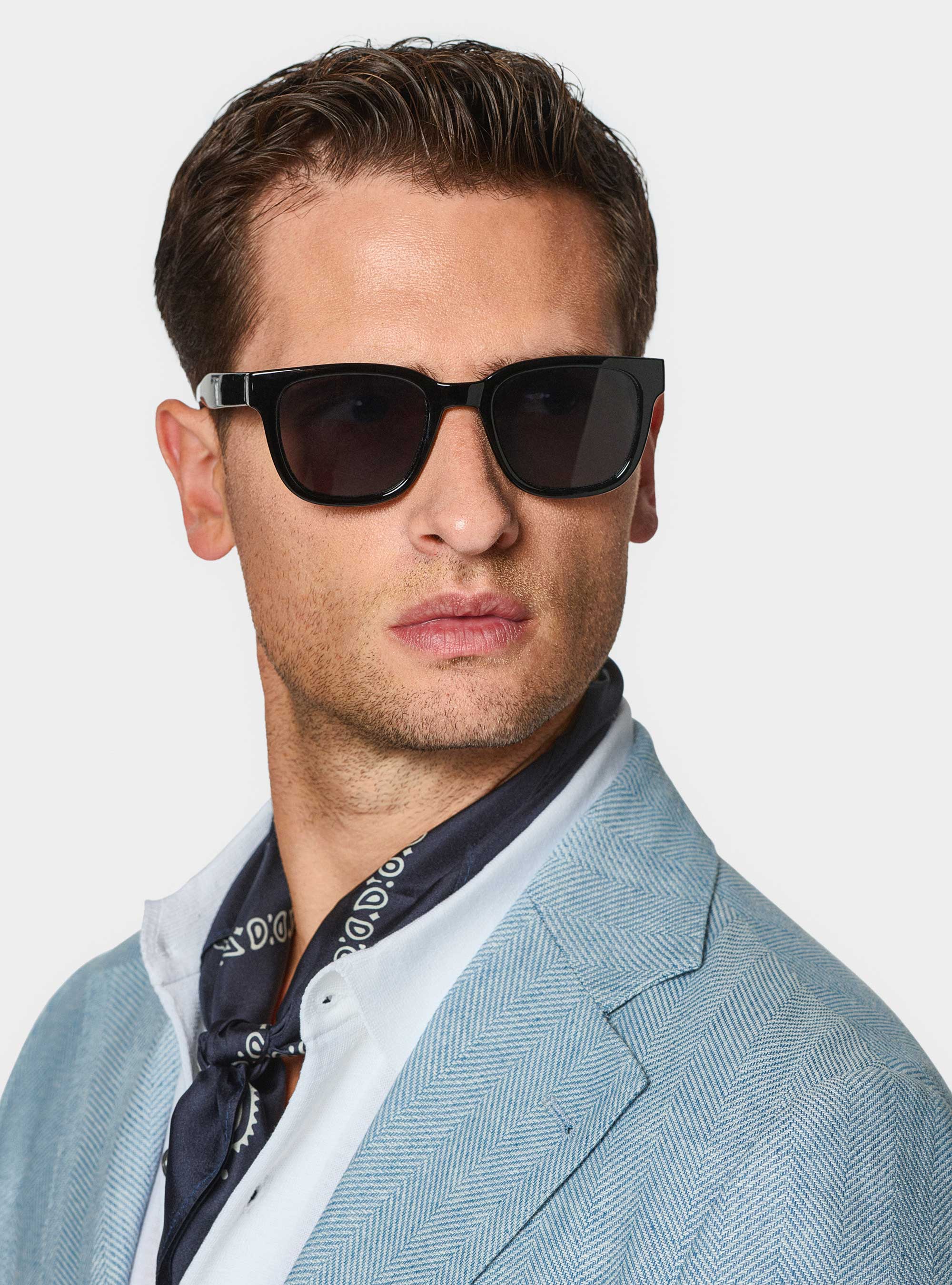 Giacca spigata in lino e cotone, AZZURRO