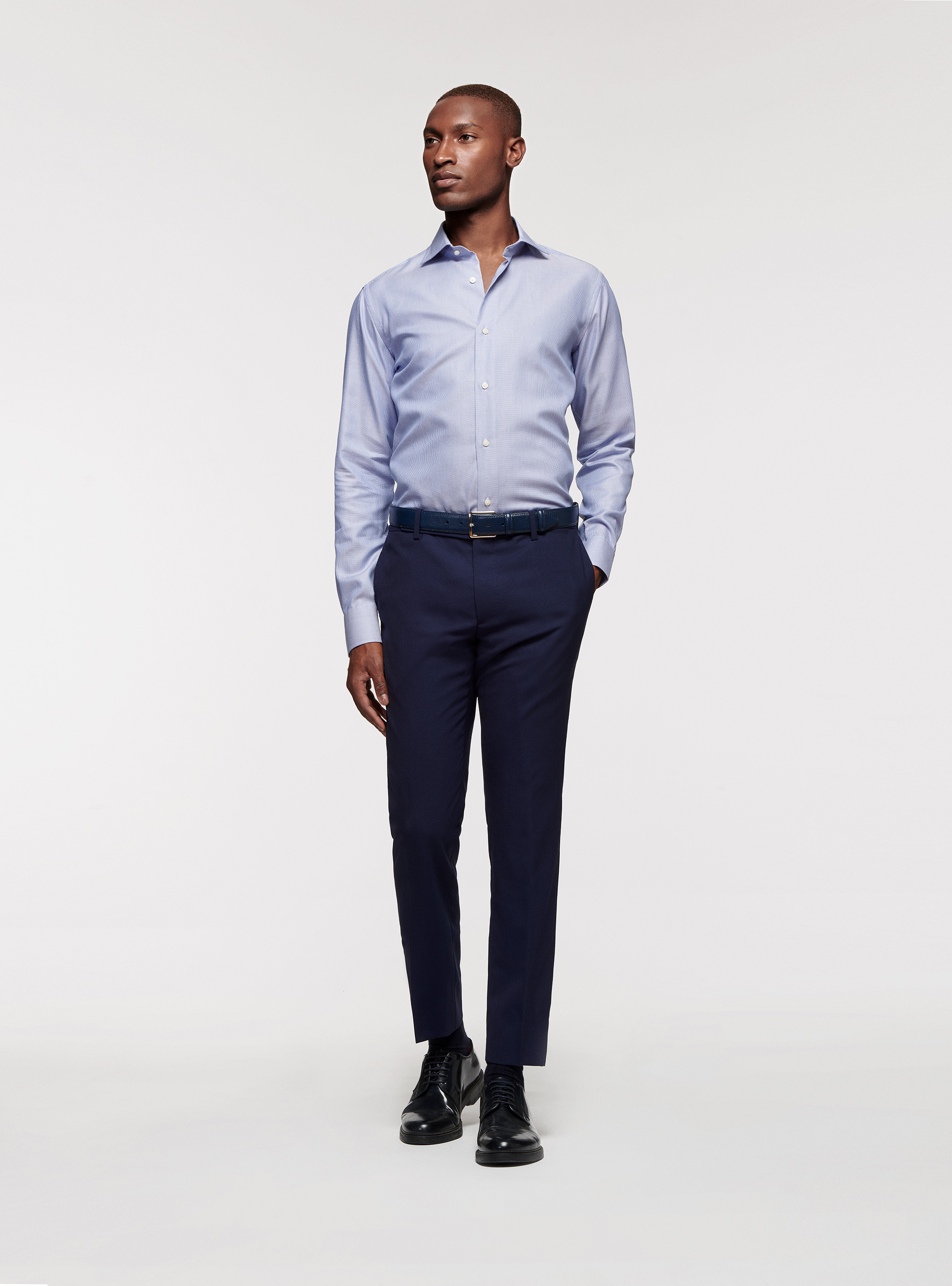 Camicia in cotone operato, BLU