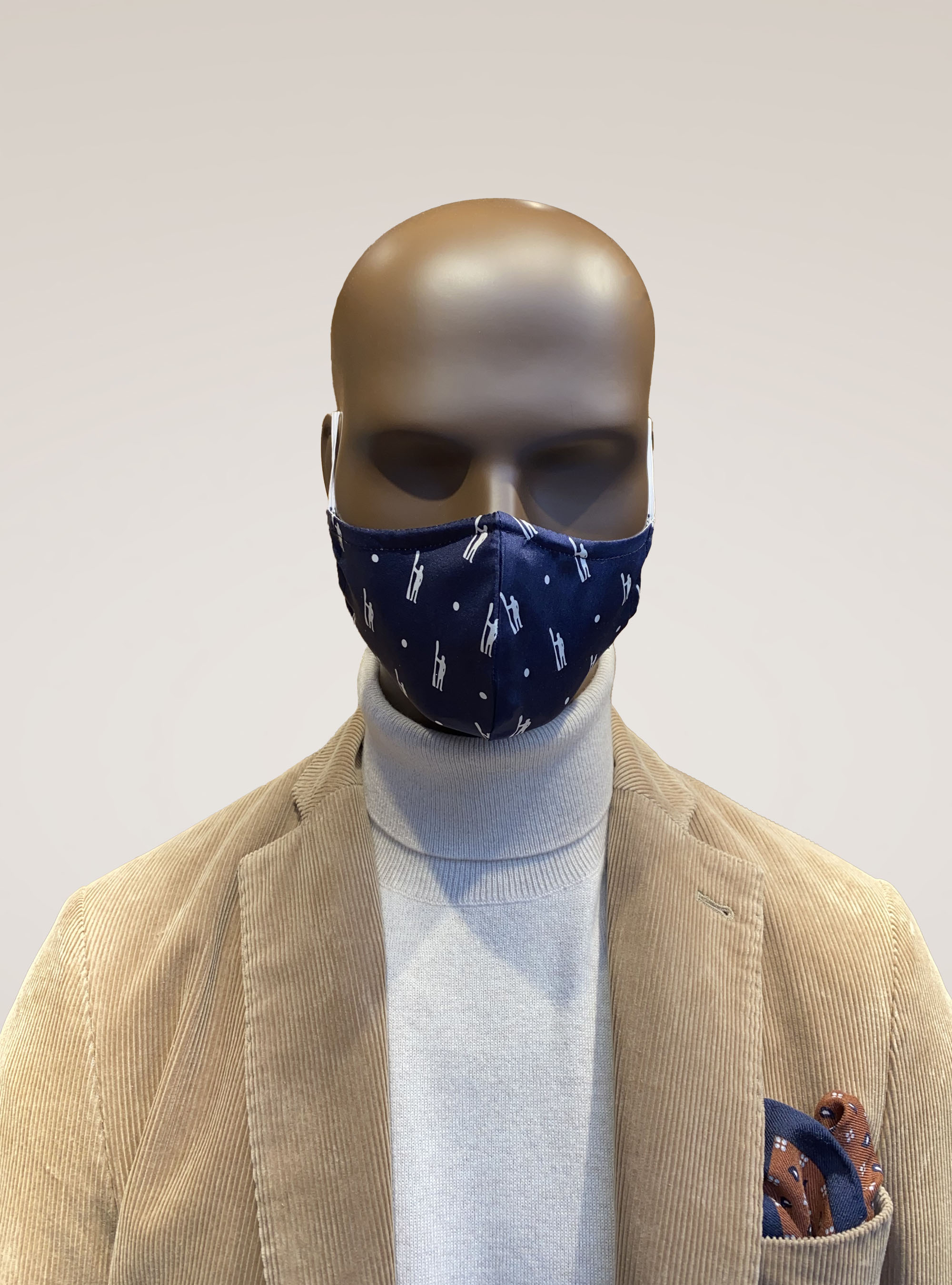 Copri mascherina in seta fantasia canottiere, BLU NAVY