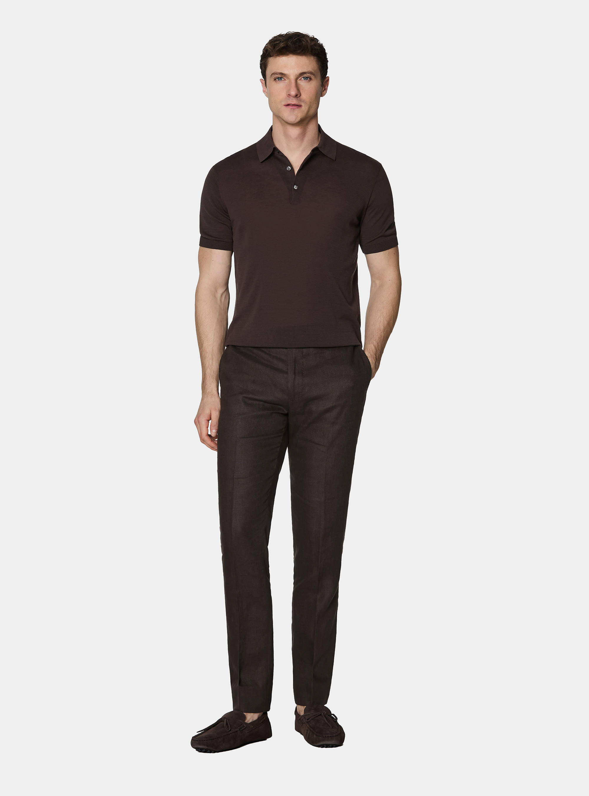 Cotton and silk polo shirt, BROWN