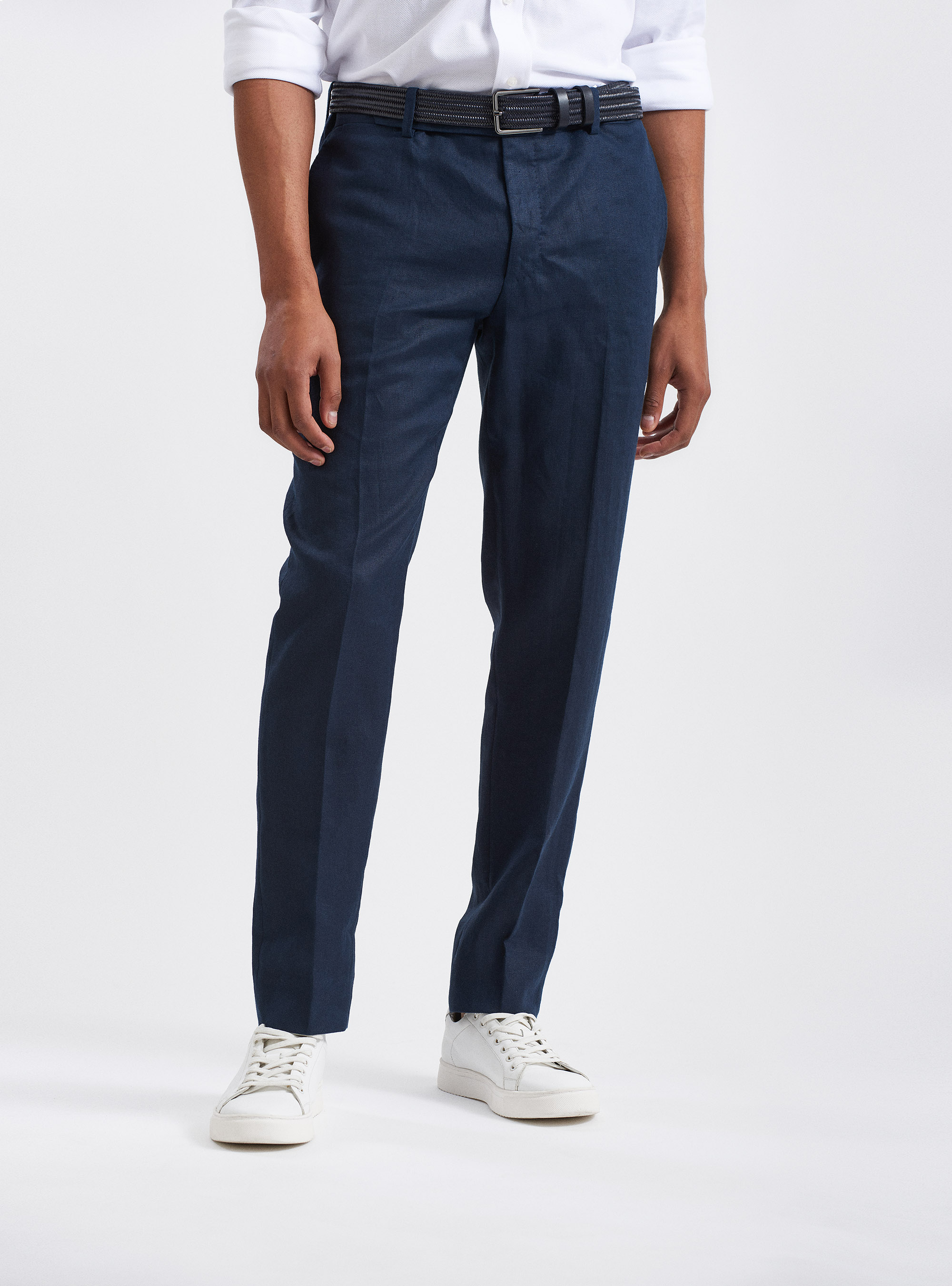 Pantaloni per abito in puro lino, BLU NAVY