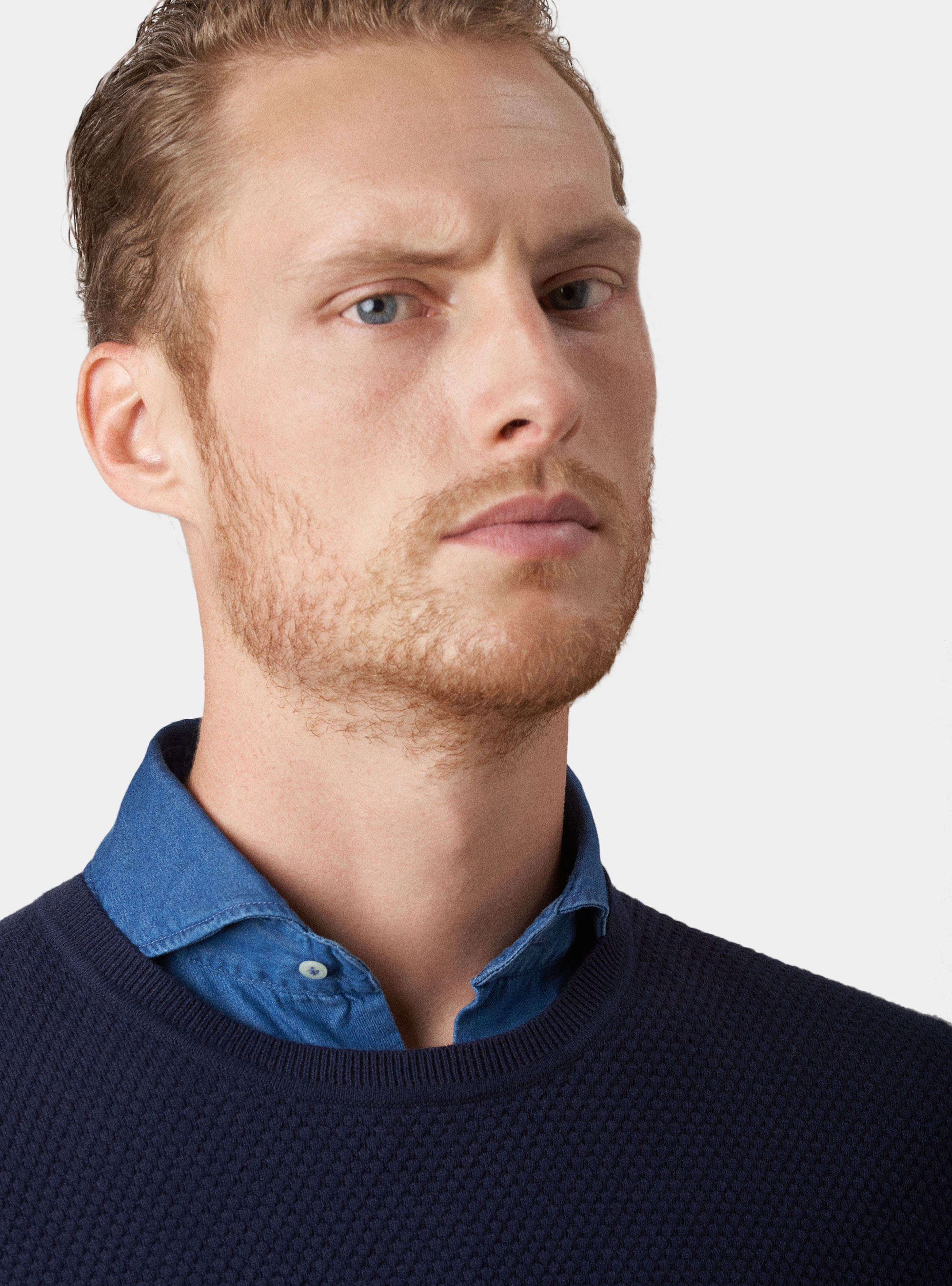 Maglia con collo rotondo in cotone e cashmere, BLU NAVY