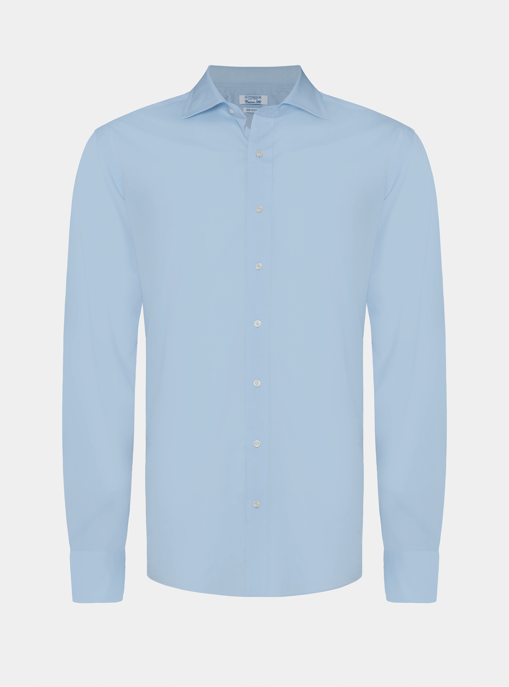Camicia confort popeline di cotone collo semifranc, LIGHT BLUE
