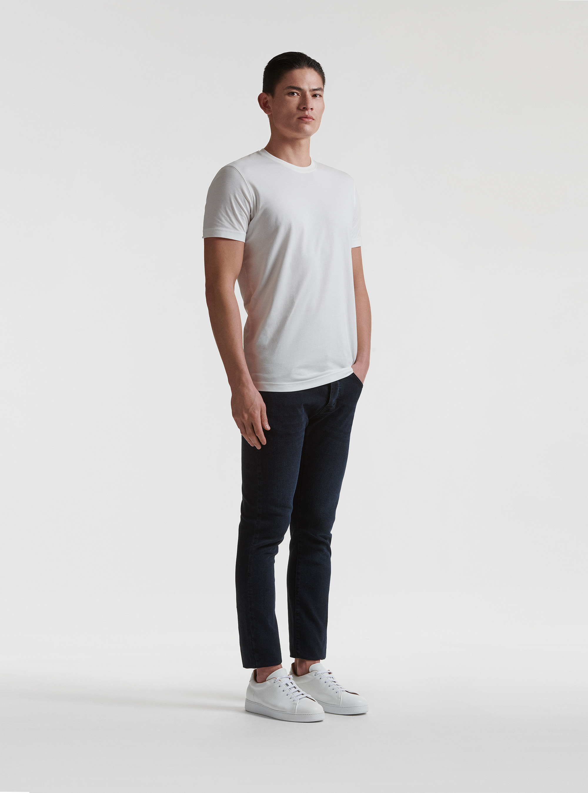 T-shirt girocollo in cotone supima, BIANCO