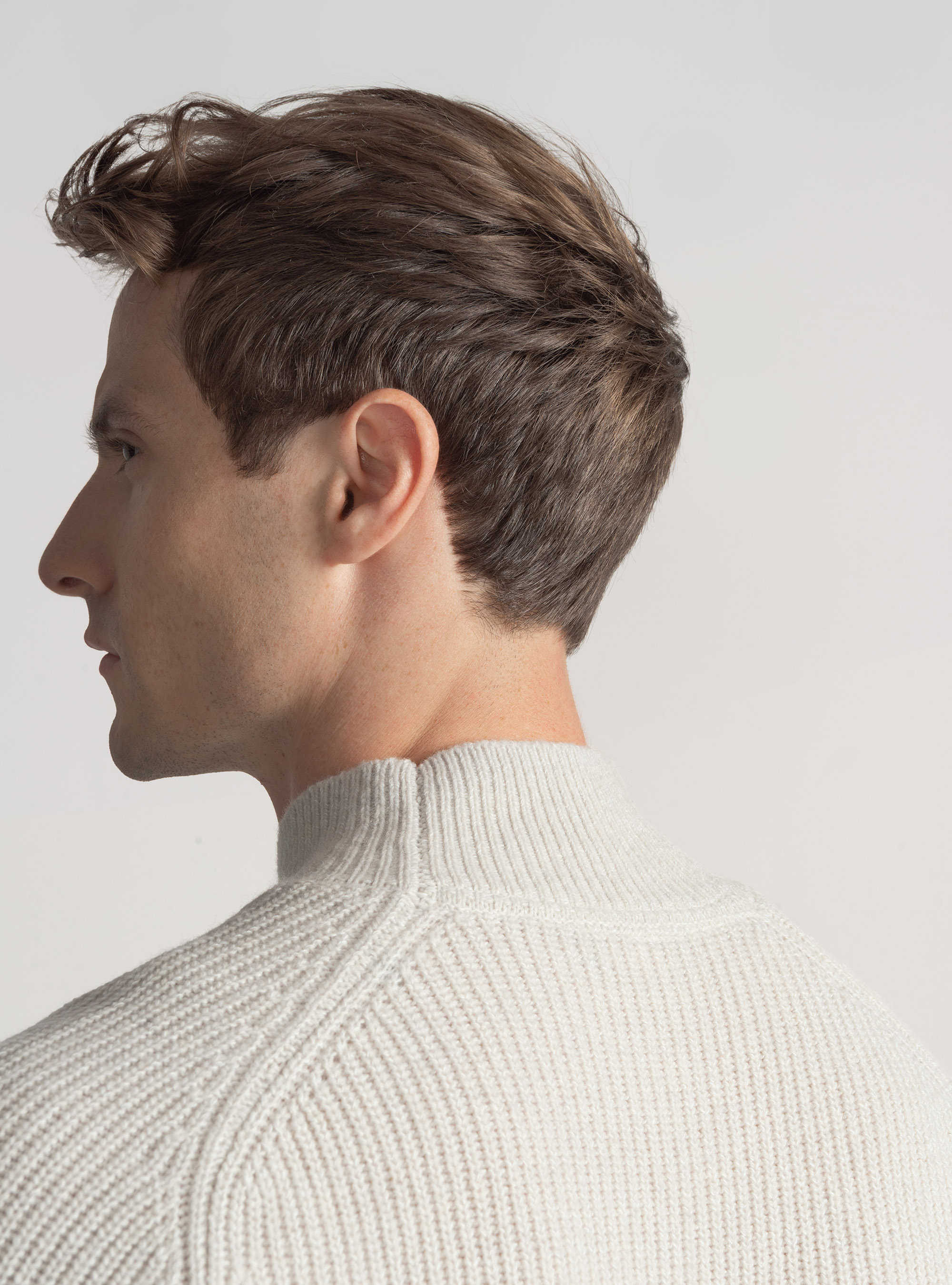 Maglia lupetto in misto lana costa perlata, ECRU