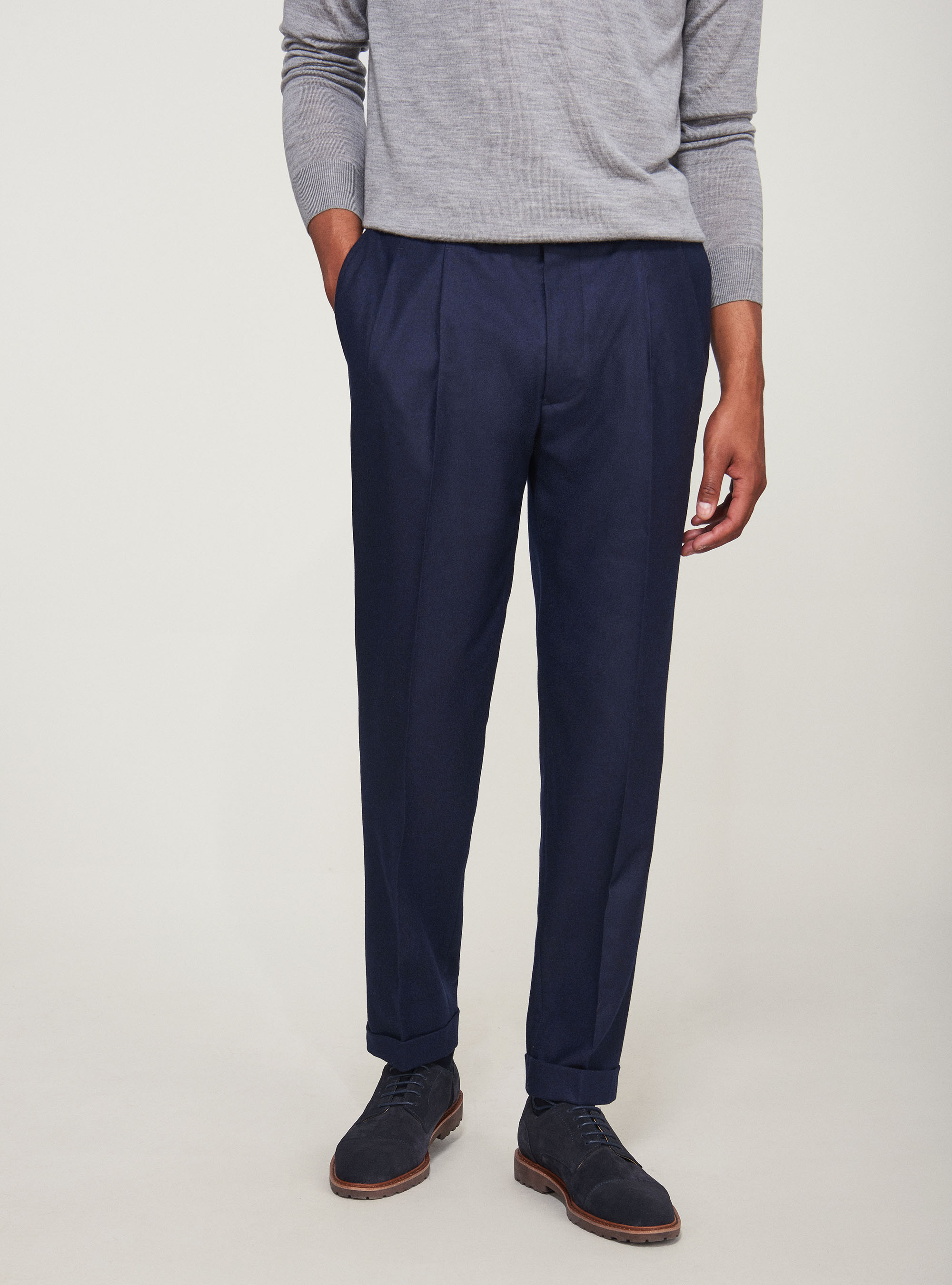 Pantaloni per abito in flanella, BLU NAVY