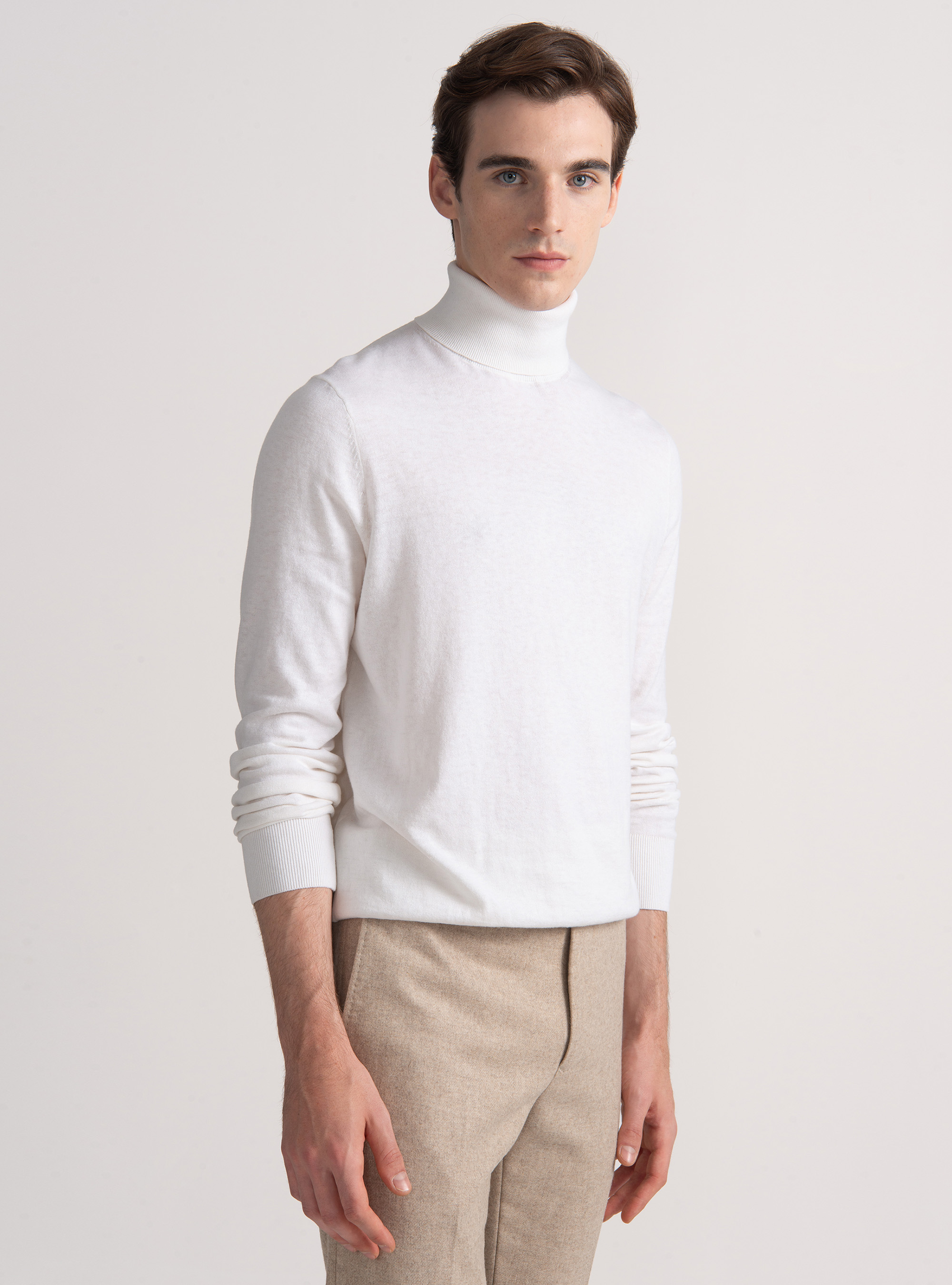 Silk and cashmere cotton turtleneck, WHITE
