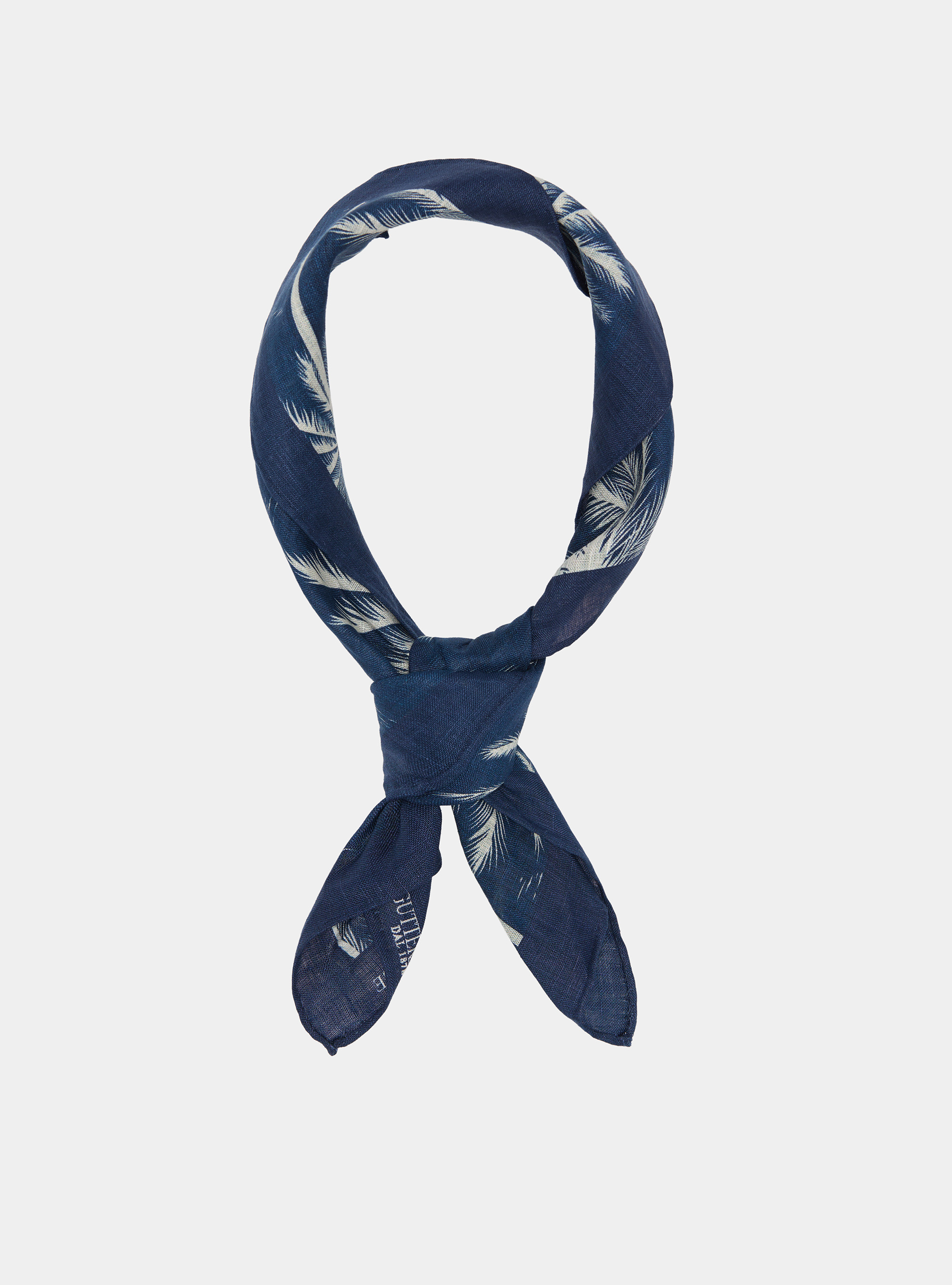 Foulard stampato con palme in lino, BLUE